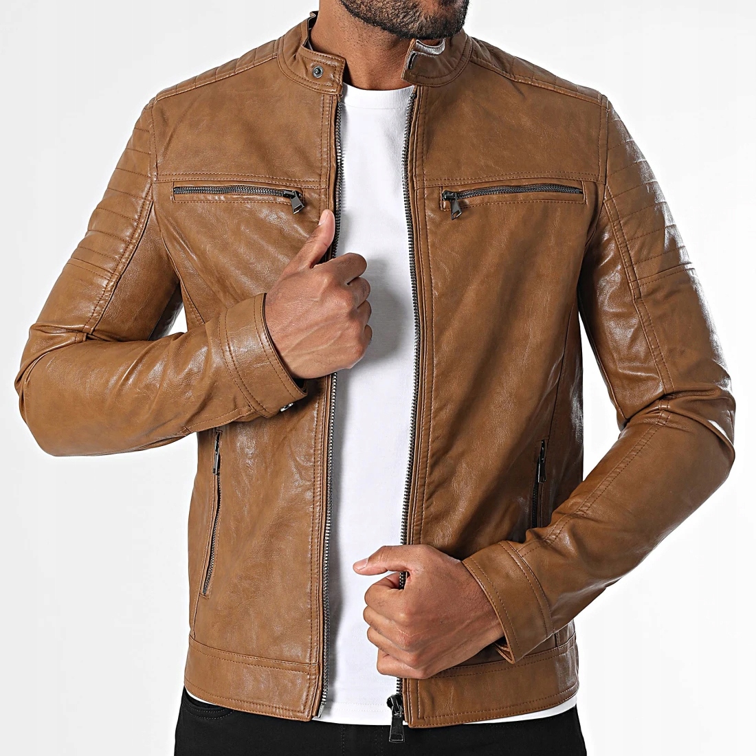 Kožená bunda Elegance Roma Zip Stojáček Biker Camel