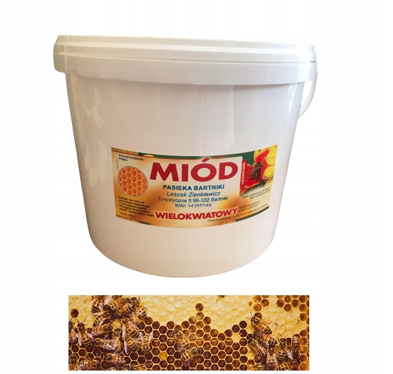 Miód wielokwiatowy jasny 2025 wiaderko 5kg gęsty.