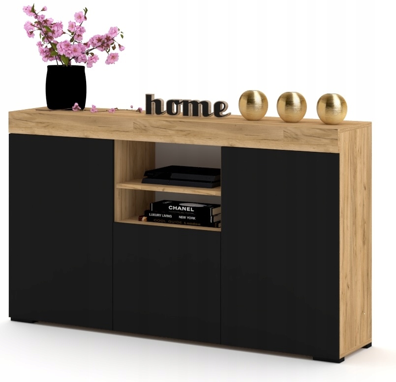 Velká komoda Skříňka Dub Craft Černá Frida 135