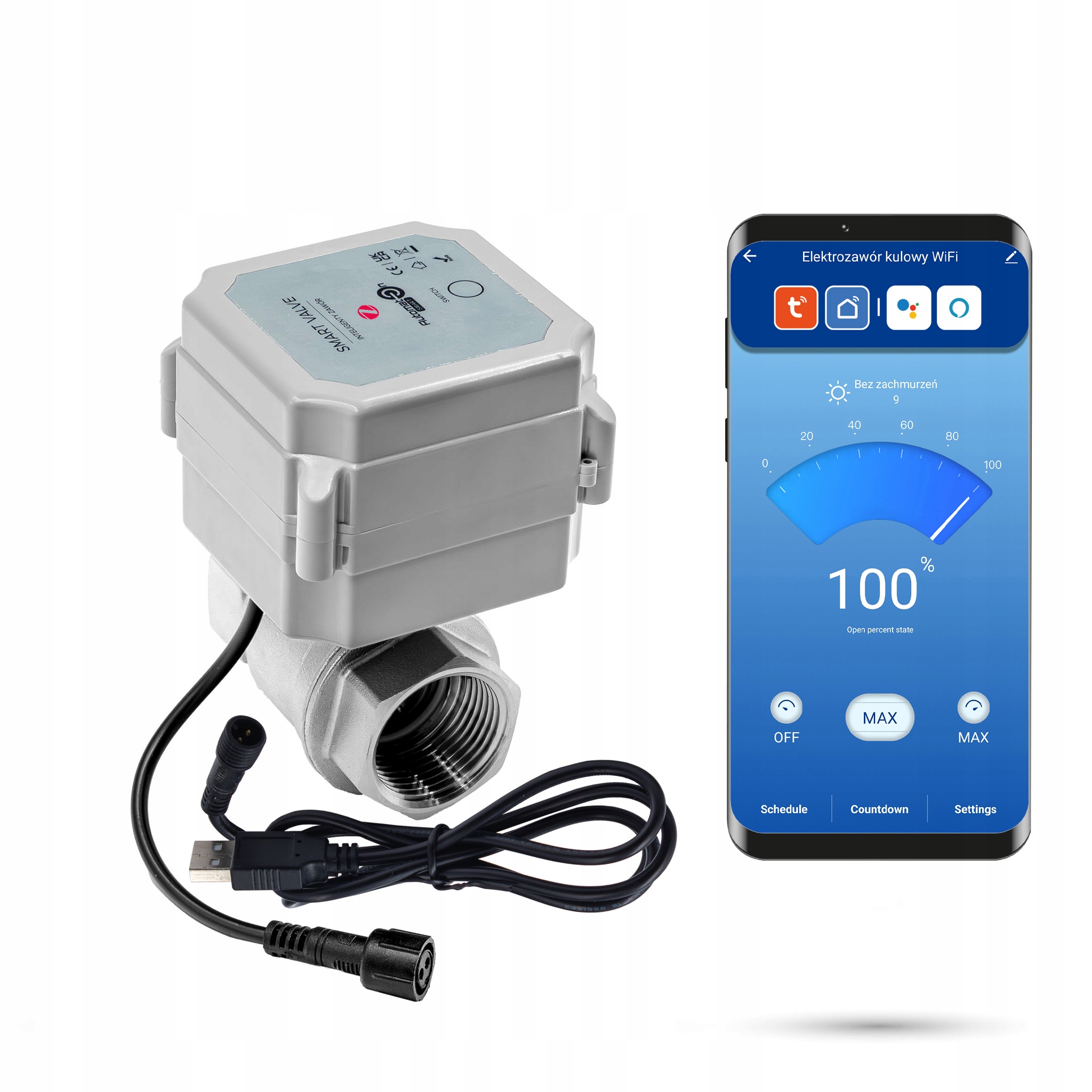 Elektrozawór Zigbee Tuya kulowy 3/4 cala DN20 nierdzewny SS304