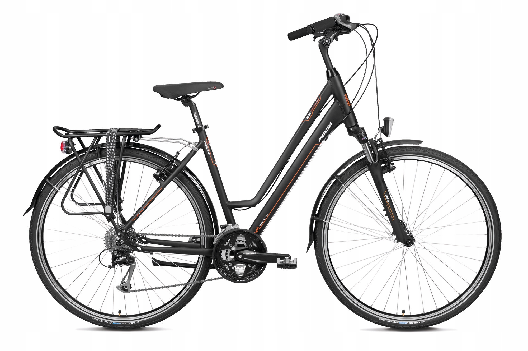 Damski Rower Miejski Folta Alia 19,5"/28" Shimano Czarno-pomarańczowy
