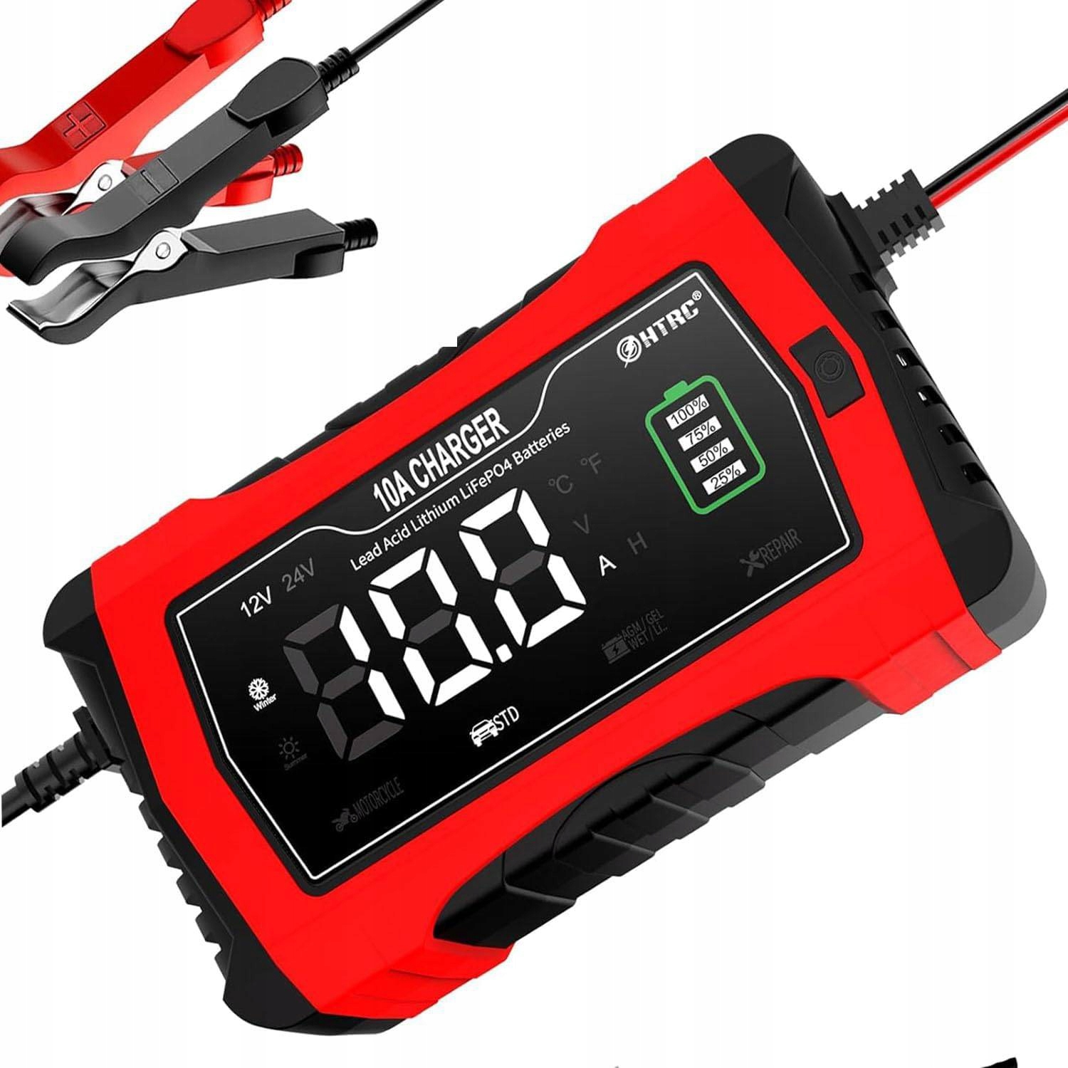 Inteligentní Nabíječka Auto 10A Akumulátoru LiFePO4 LCD 12V 24V