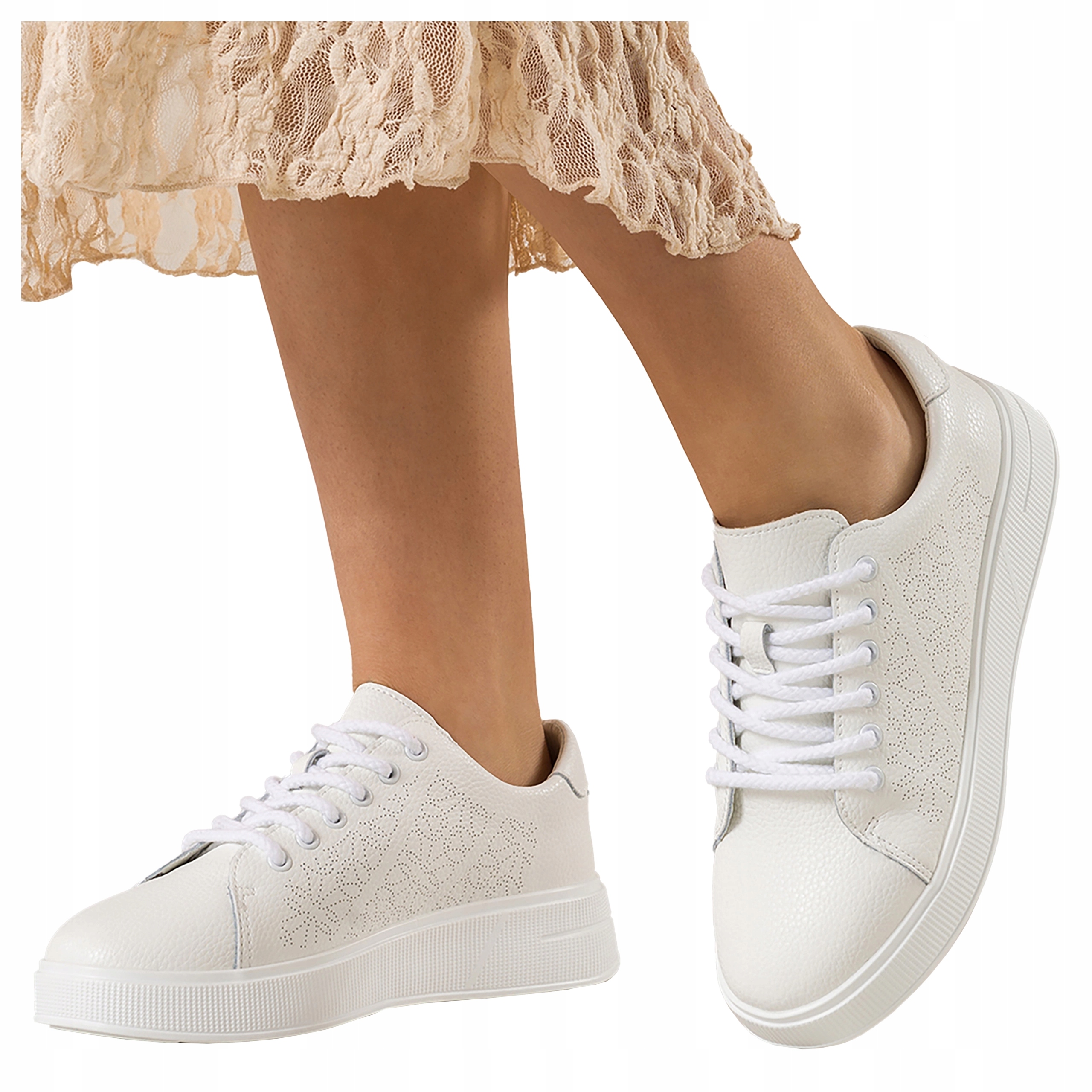 Kožené tenisky Bílé Dámské Sportovní Boty Ažurové Na Platformě r 37
