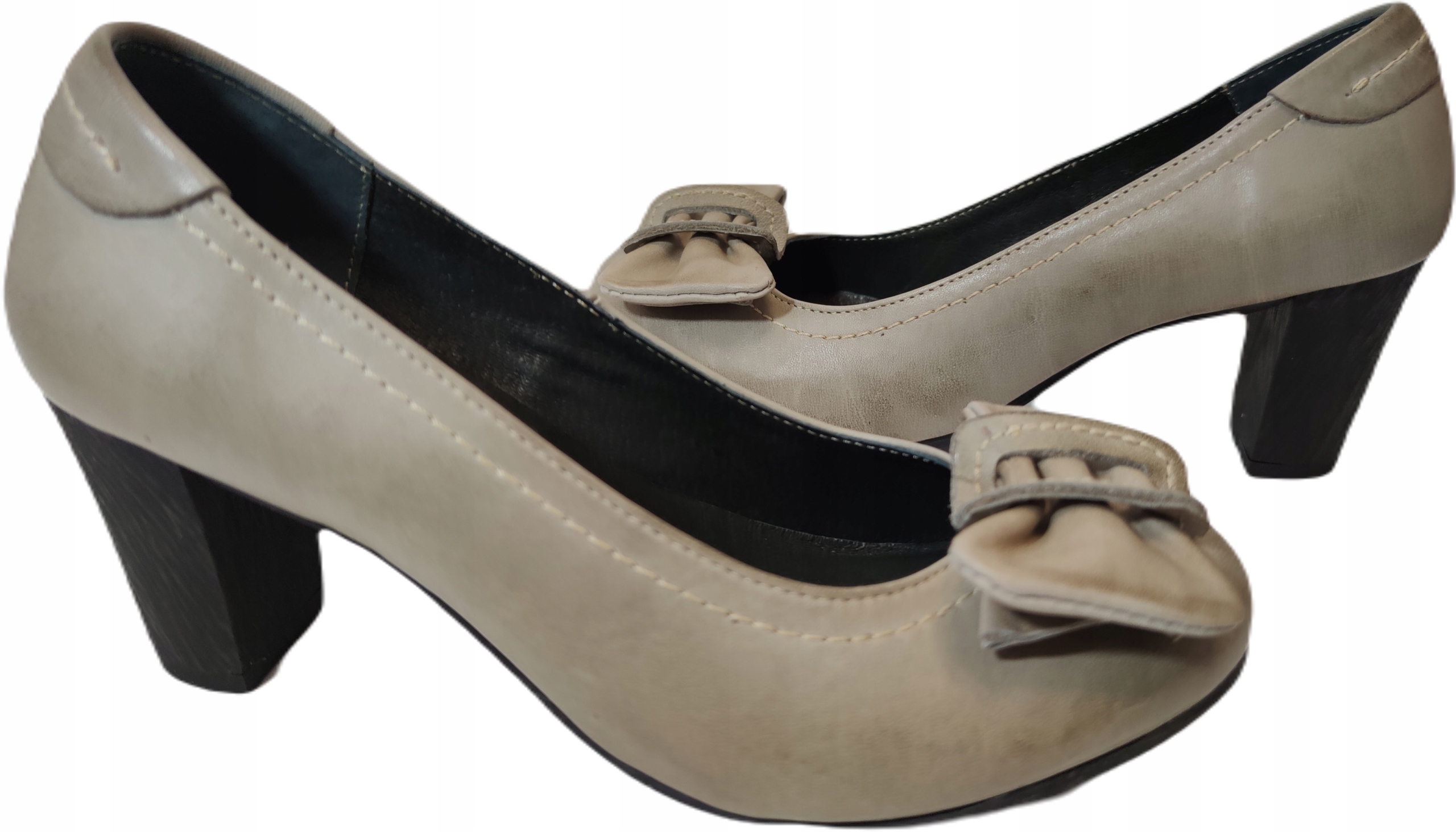 Kožené lodičky sloupek Lemar 951 Šedobéžové, velikost 36