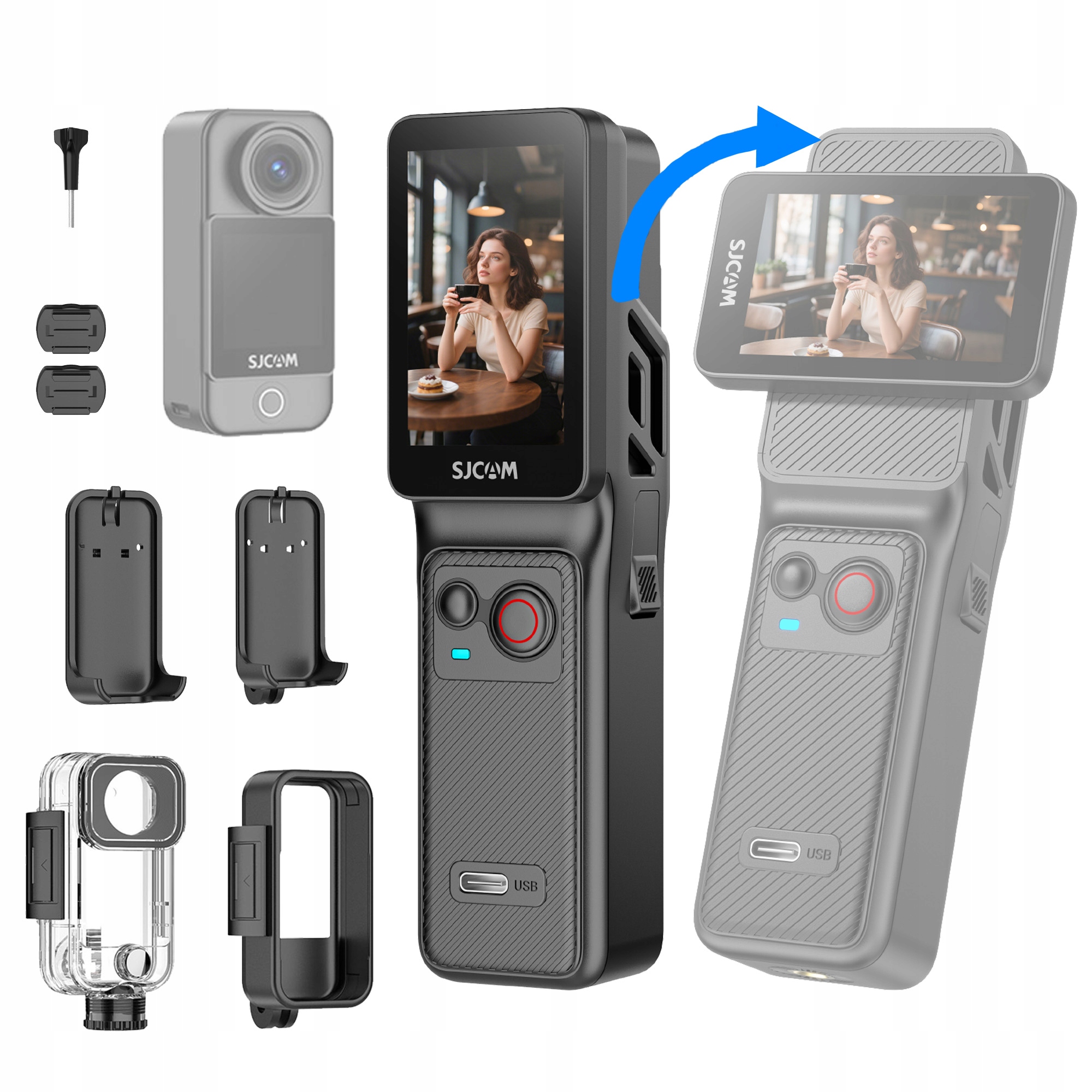 Mini športová kamera Sjcam C400 Otočné diaľkové ovládanie 4K WiFi 7h