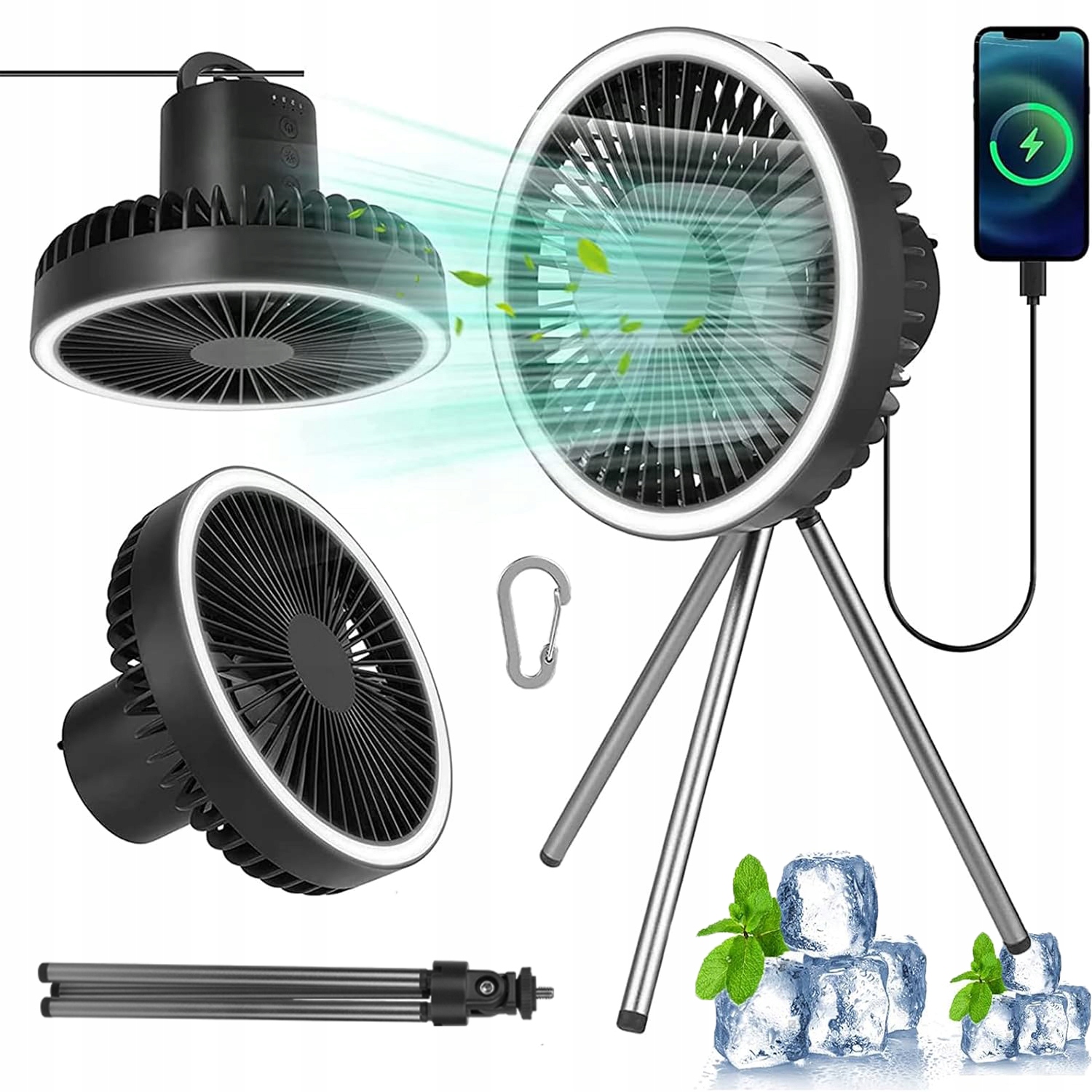 Stolní Ventilátor Bezdrátový Akumulátorový Přenosný Větrák 10000 mAh