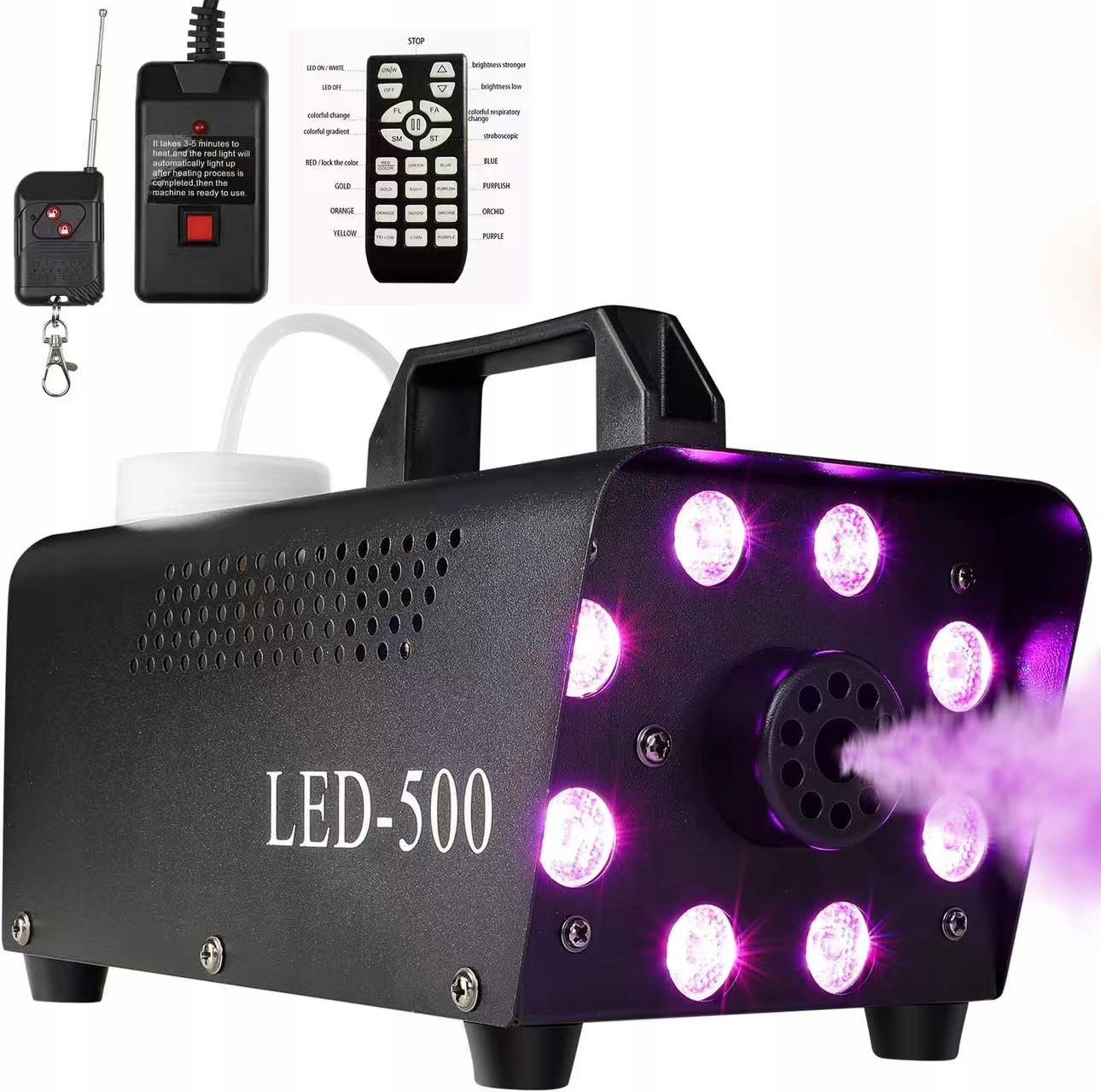Wytwornica dymu 500 W czarna 0,75 l z RGB LED
