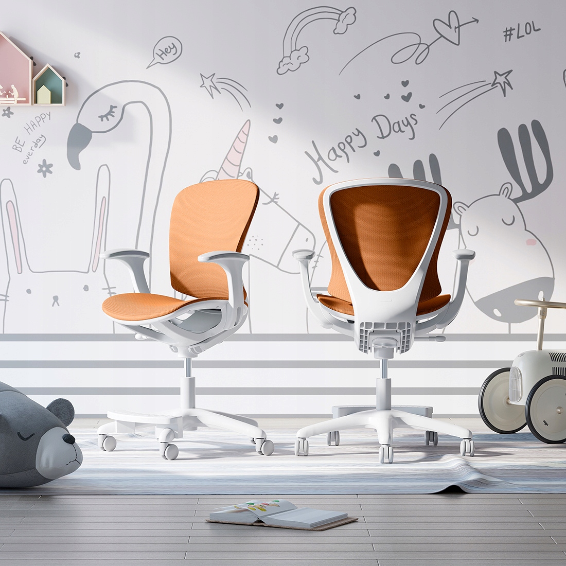 Krzesło ergonomiczne dziecięce do biurka POMARAŃCZOWE XD SPC-XD02O OBROTOWE Głębokość mebla 44 cm