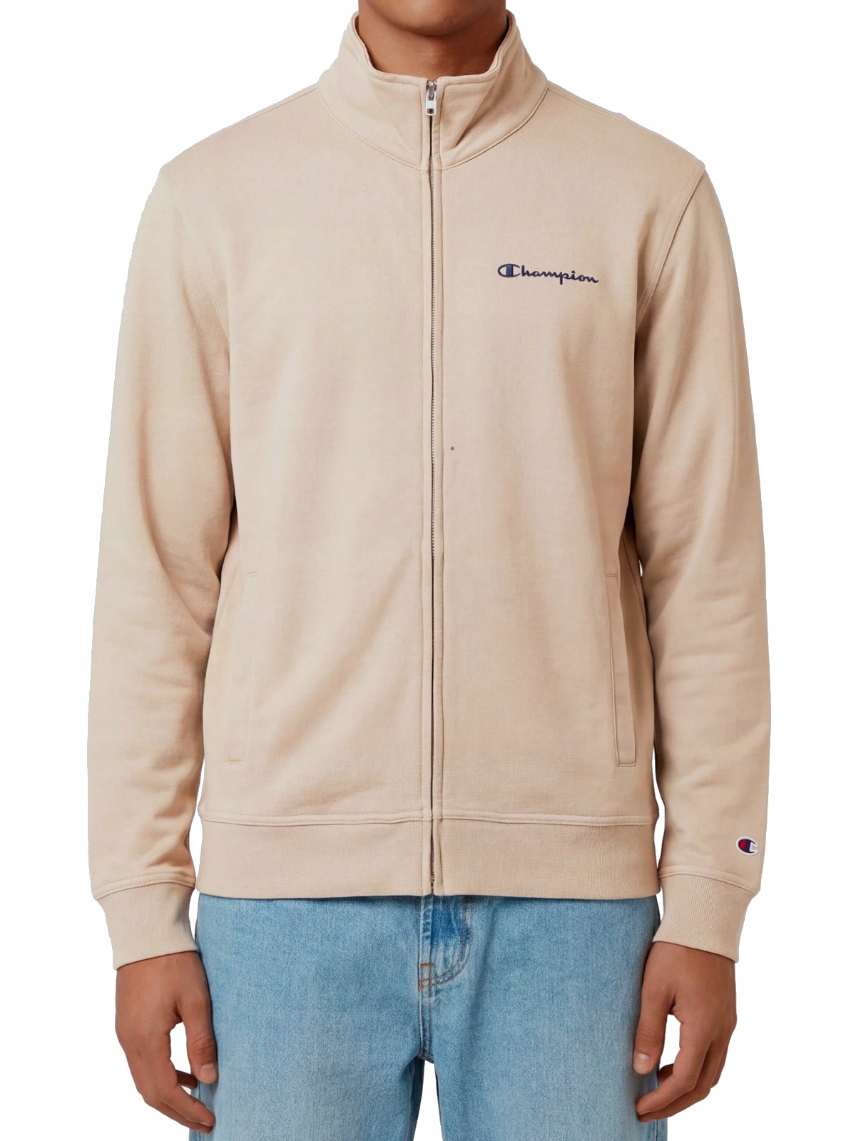 pánská mikina Champion 222167-MS041 béžová na zip, sportovní, bez kapuce, M