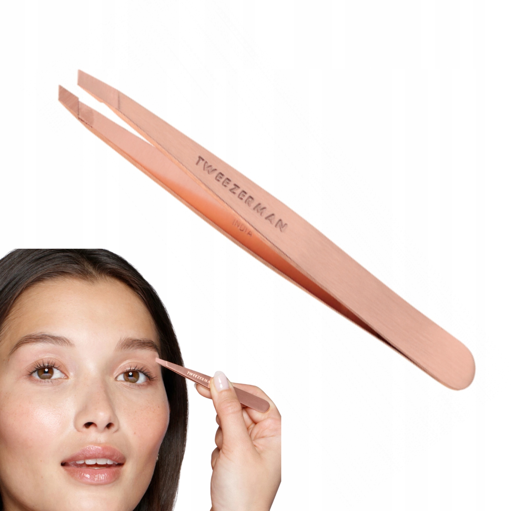 Pęseta z różowego złota Tweezerman Slant do brwi ręcznie szlifowane