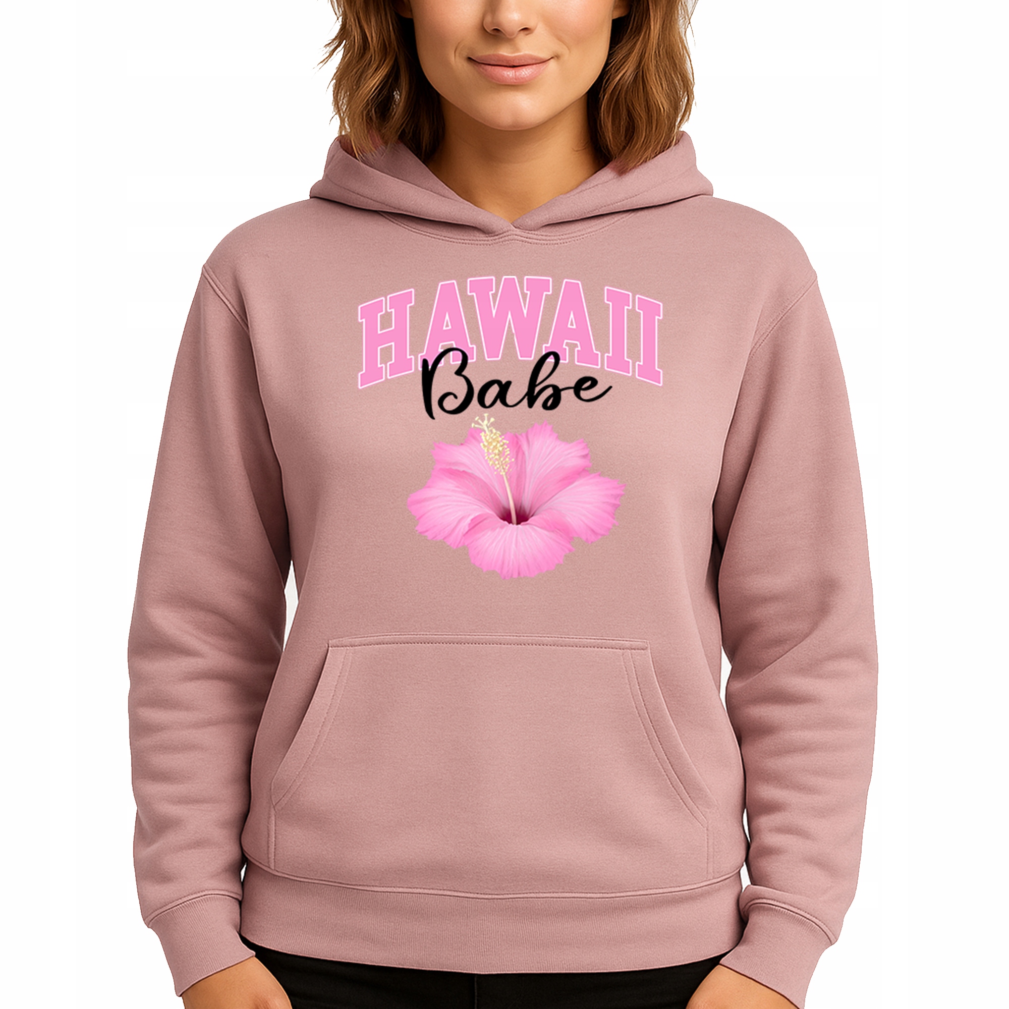 Mikina S Kapucí Hoodie Dusty Pink Bavlněná Módní Hawaii Babe M