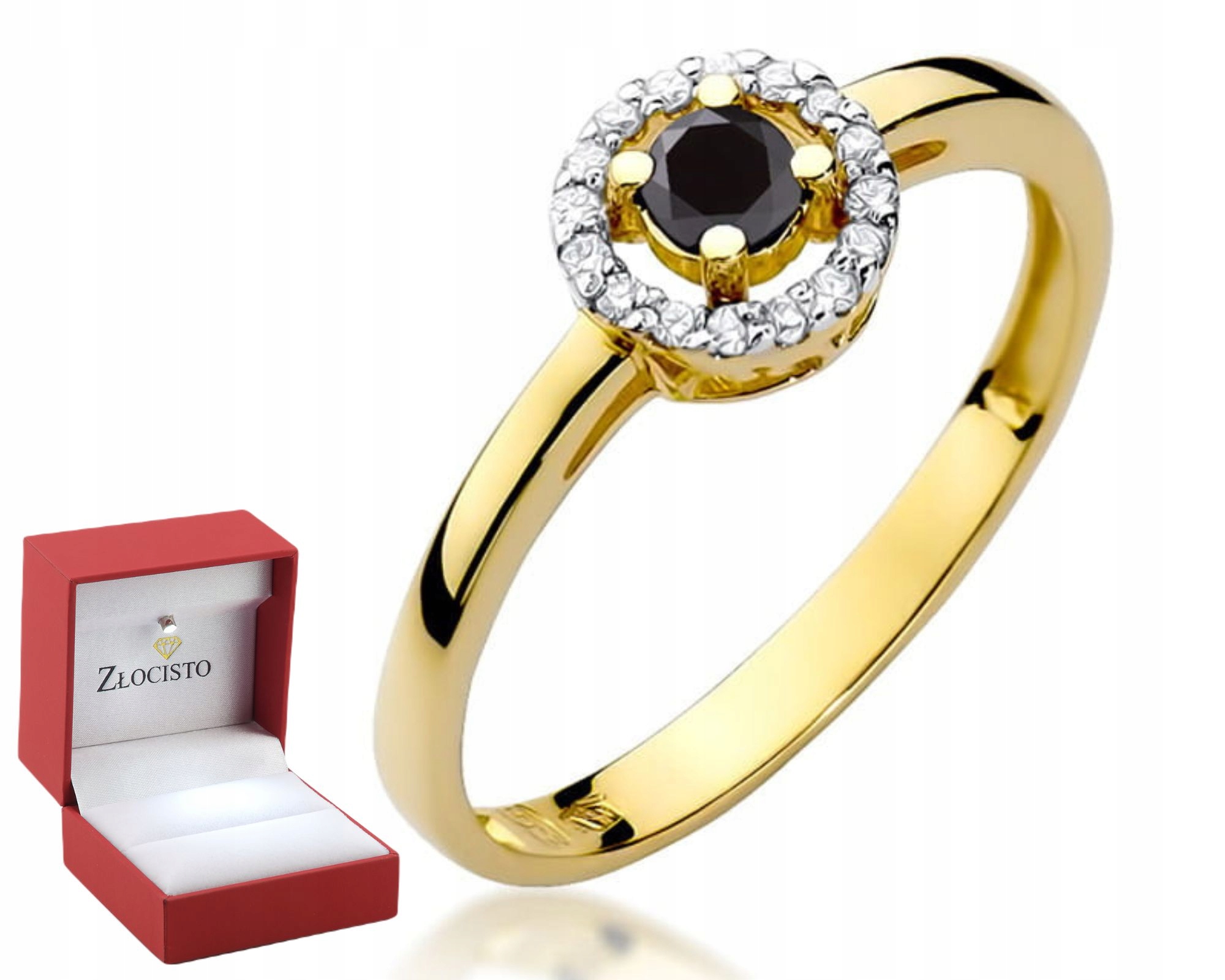 Žluté Zlato Prstýnek Černý Briliant Diamanty Gravírování 585 Bonus