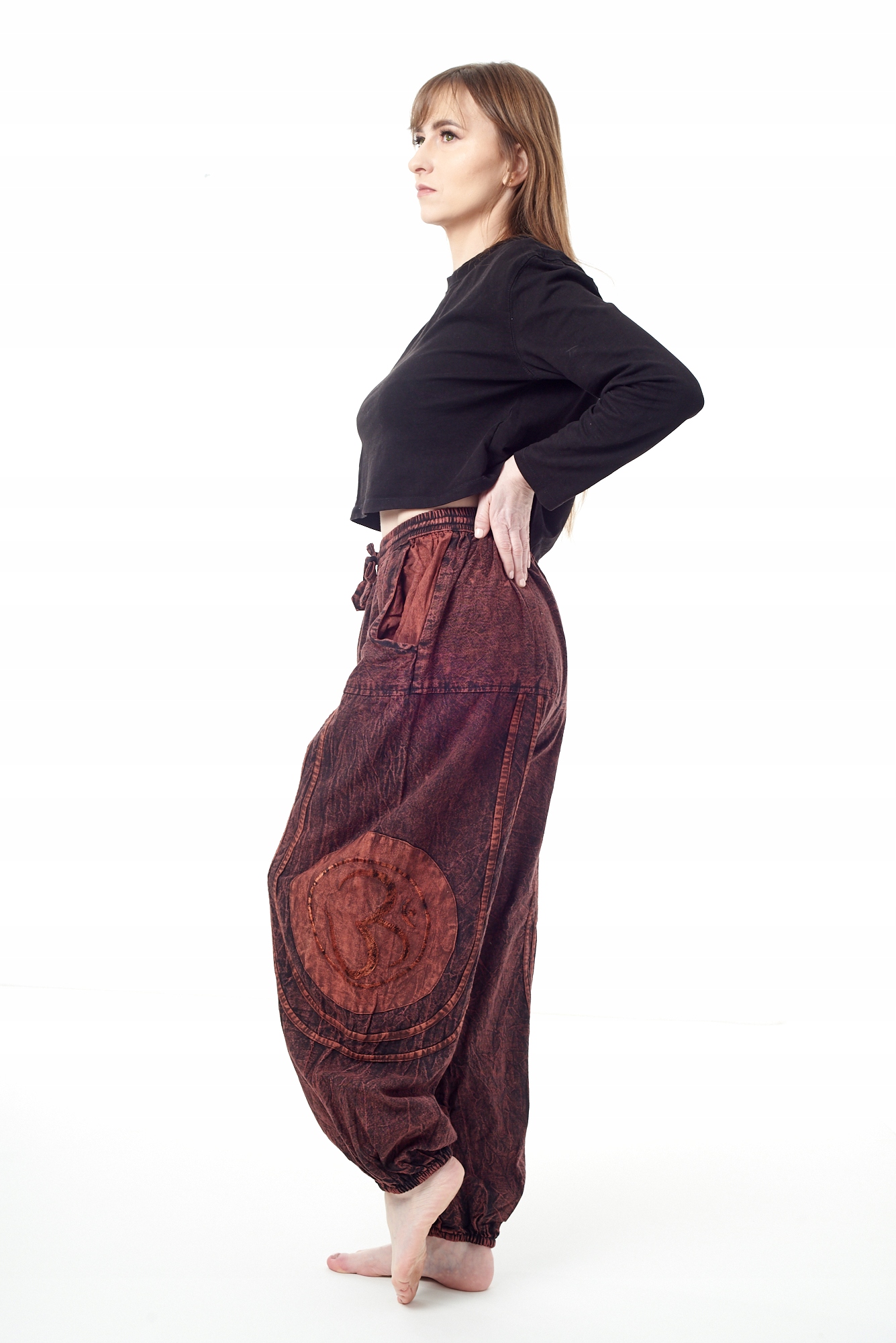 Kalhoty baggy volné aladinky se symbolem Om přetíratelné hippie etno