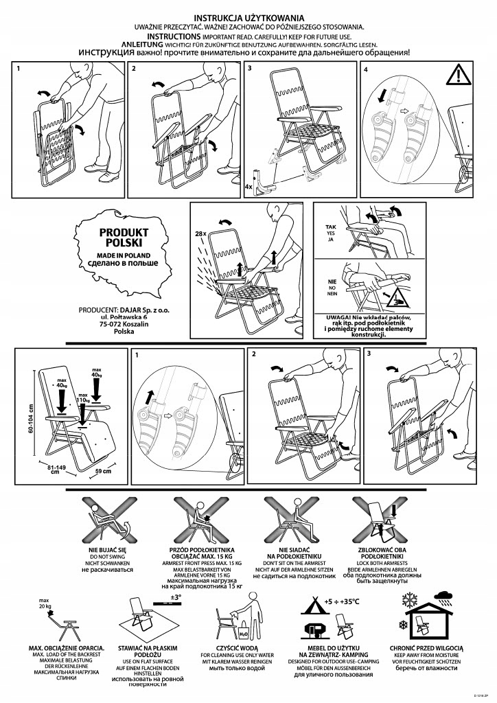 FOTEL REGULOWANY 28-POZYCYJNY MALAGA PLUS PATIO G044-01PB Rodzaj leżak