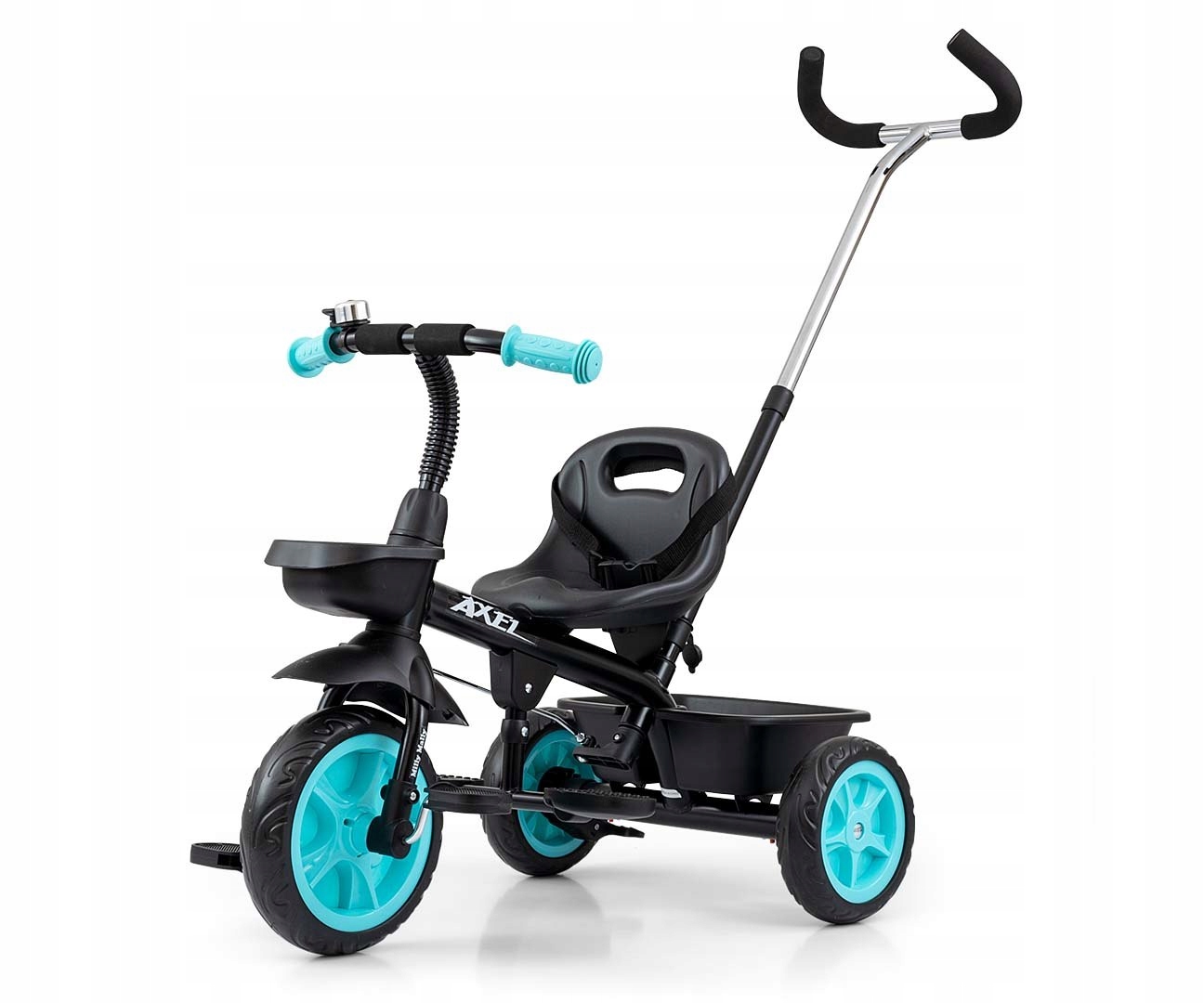 Rowerek Trójkołowy Axel Czarny 12m+ Szerokie Piankowe Koła Koszyczki