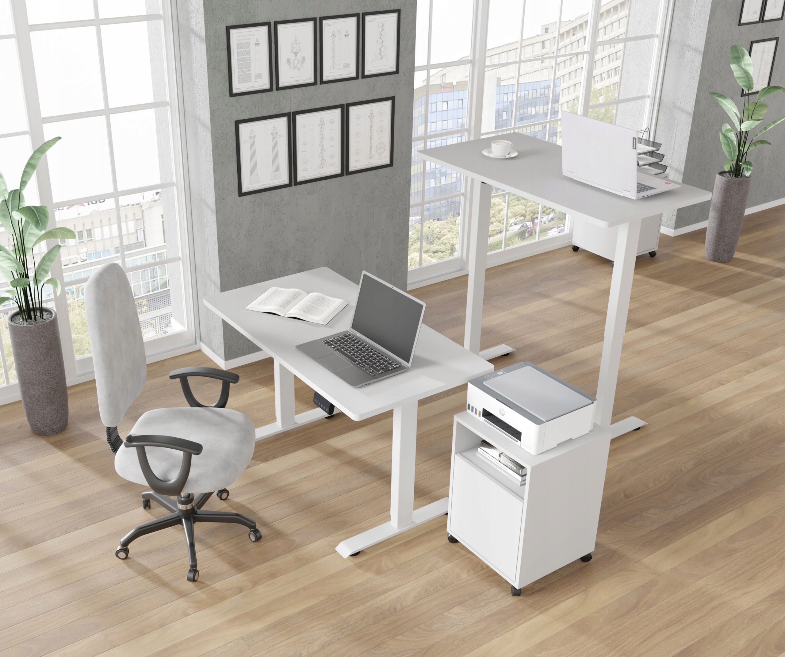 Elektrický nastaviteľný písací stôl 1S 120x65 Regulácia výšky 73-120 cm biely
