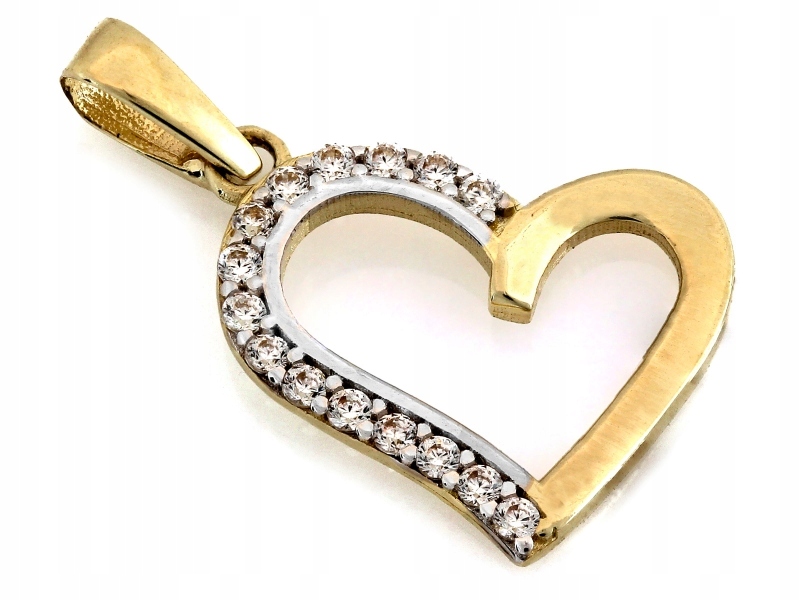 Zlatý přívěsek dvoubarevné srdce 585 Srdíčko s zirkony Bílé zlato