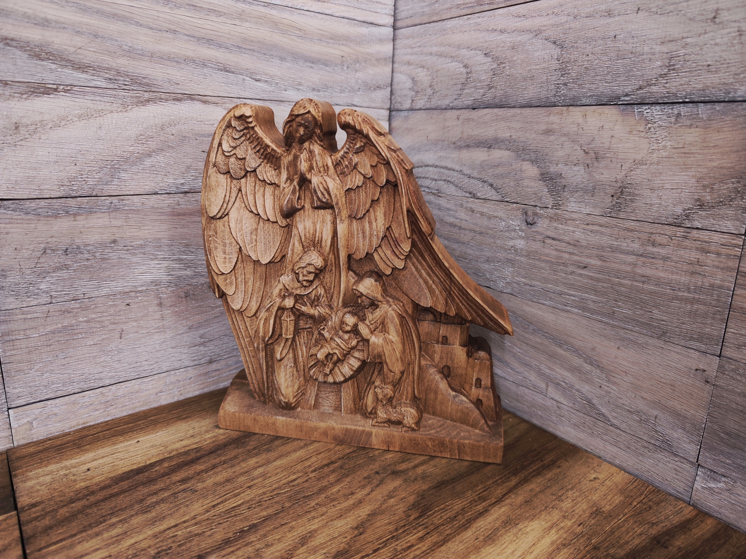 Obraz Plácačka Betlém dřevěný Anděl strážný Svatá rodina 20cm