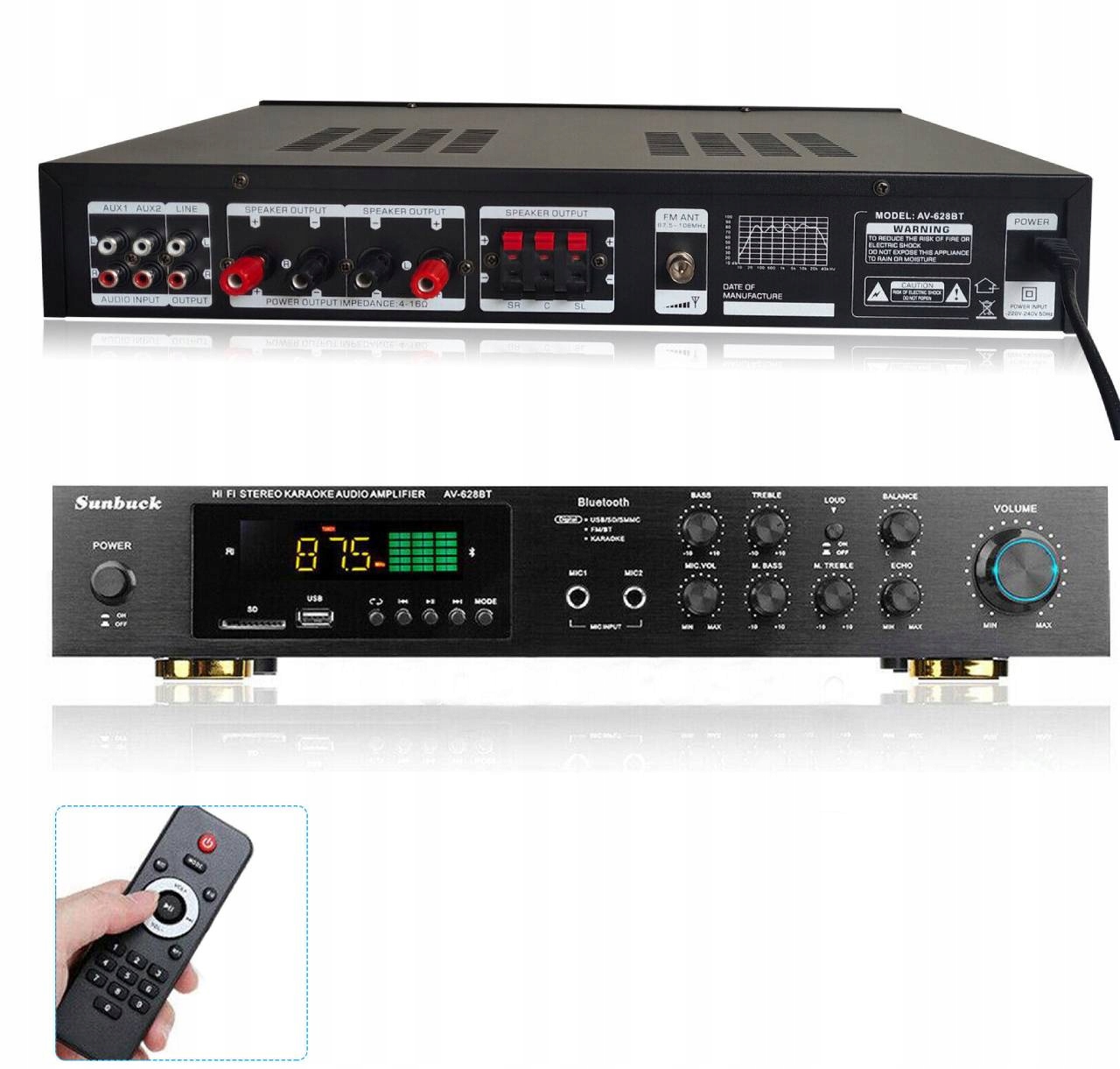 Zesilovač Zvuku 5.0 Stereo Hifi Bluetooth Usb Sd Fm Aux Dálkové Ovládání Dna Ampli