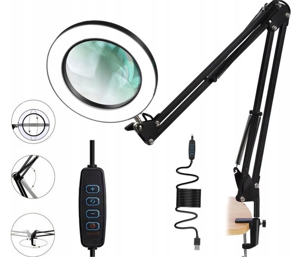 Lampka LED biurkowa kreślarska z lupą kosmetyczną szkło powiększające