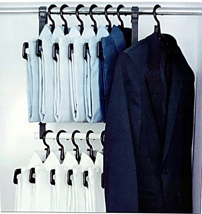 SKŁADANY WIESZAK NA PŁASZCZ UBRANIA SKŁADANE 14 SZT + DRĄŻEK DO SZAFY Model SKŁADANY