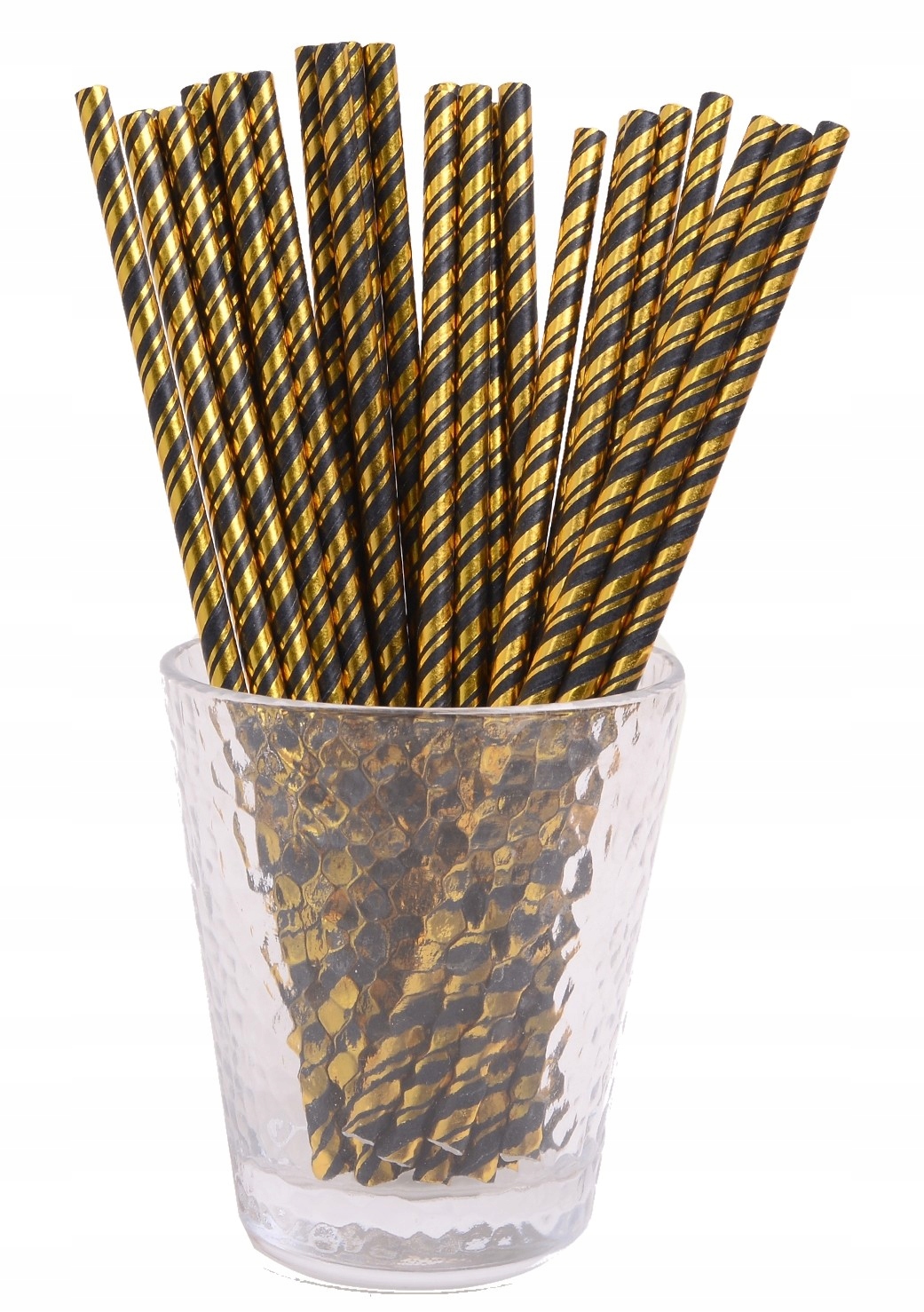 SŁOMKI PAPIEROWE CZARNE W ZŁOTE PASKI 10 szt