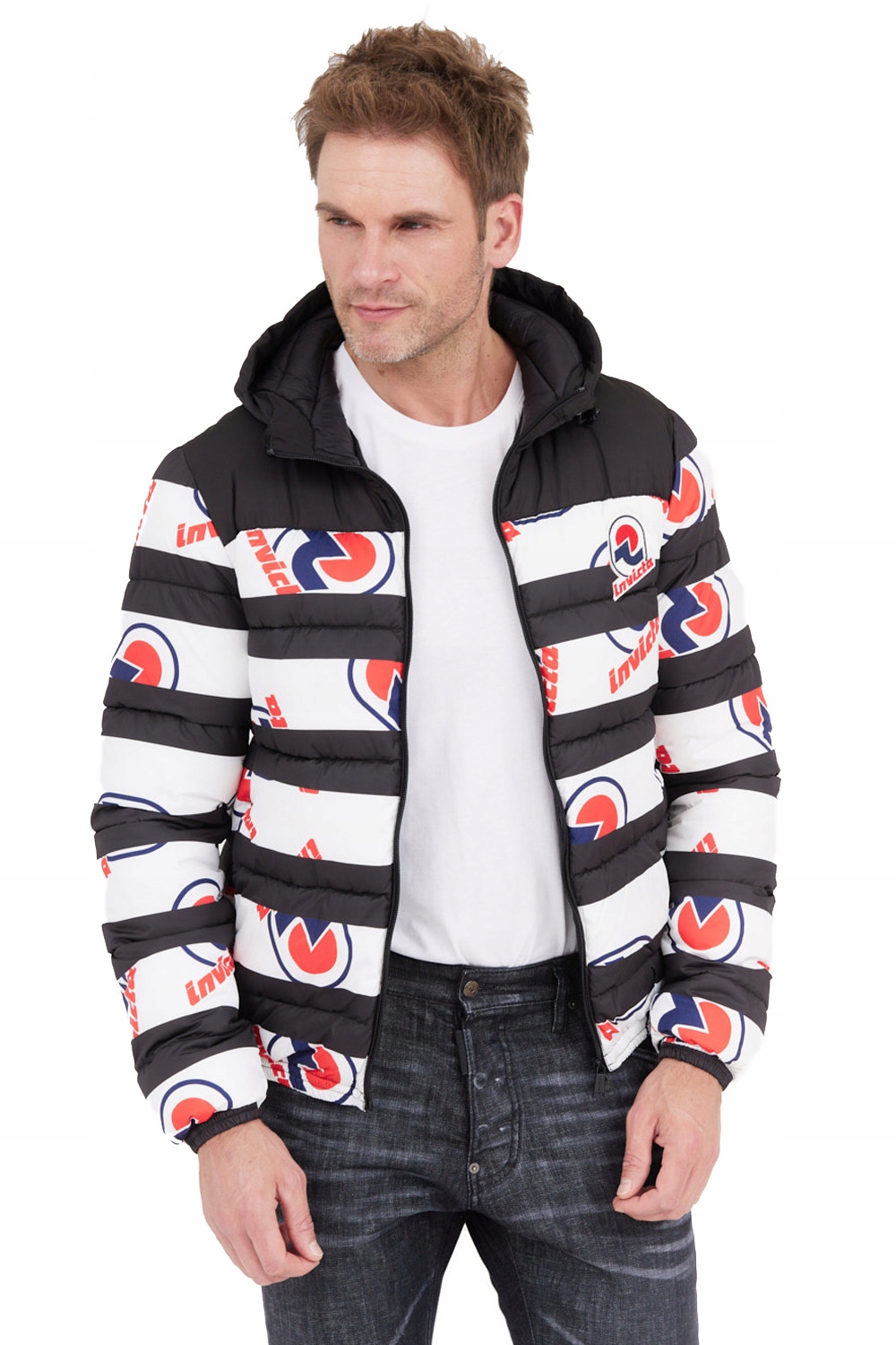 Invicta Pánská péřová bunda s pruhy a logem, velikost M