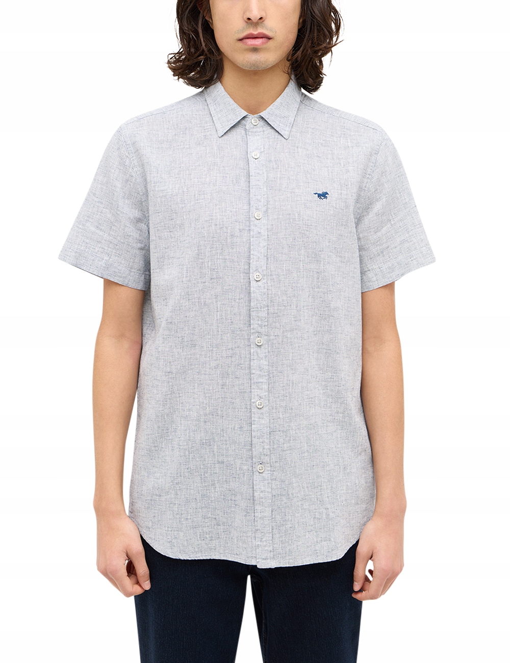 Pánská Lněná Košile S Krátkým Rukávem A Límečkem Knoflíky Regular Mustang S