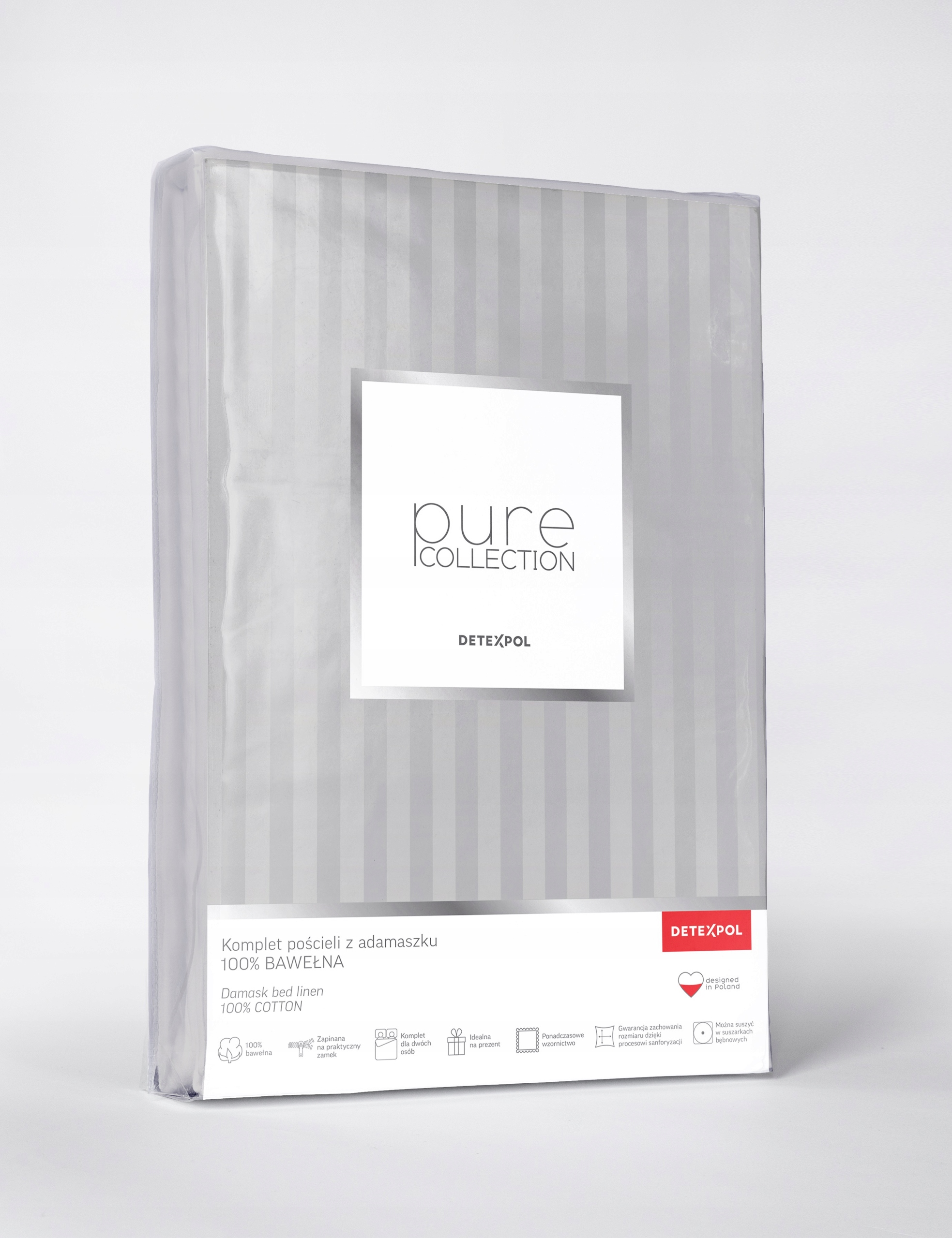 Pościel 200x220 Jasny Szary kolekcja Pure adamaszek Detexpol