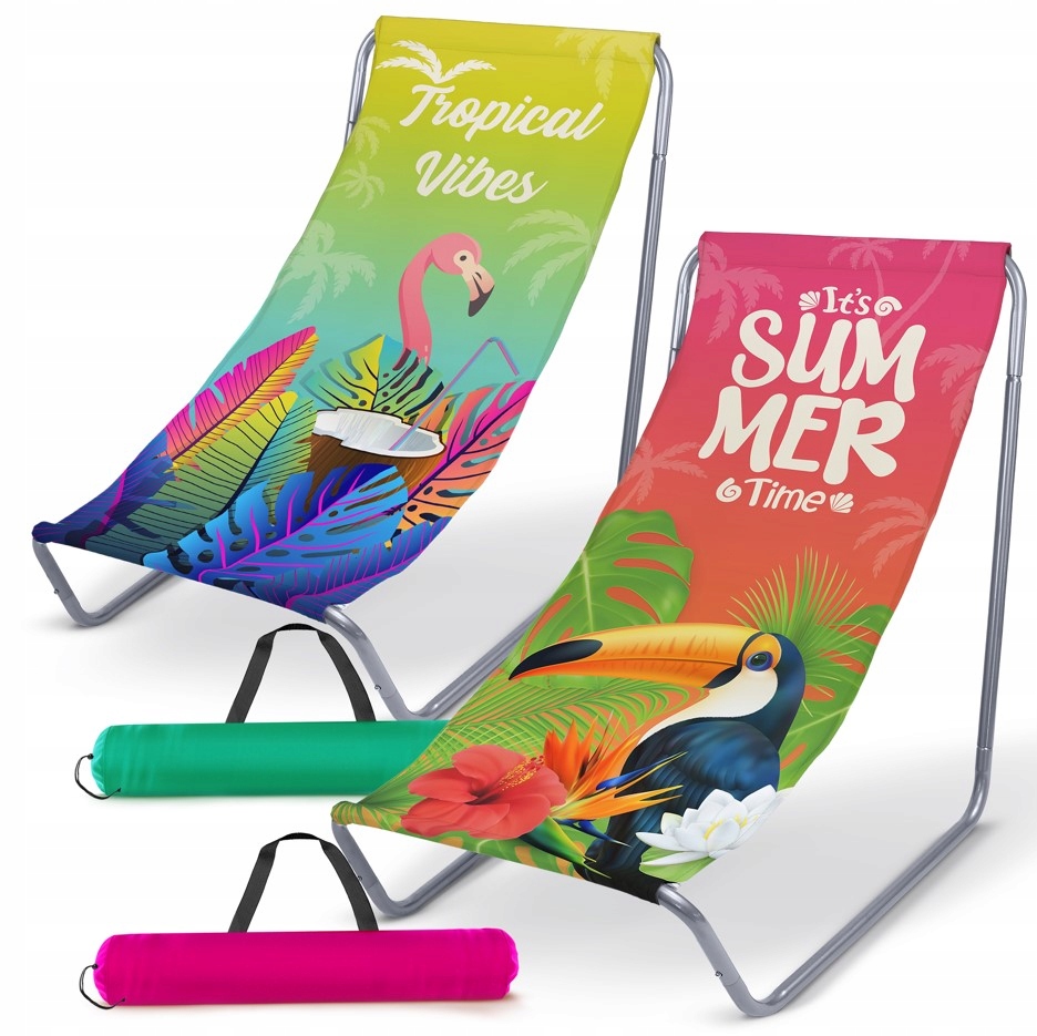 Leżak Plażowy Składany Krzesło Turystyczne Fotel Ogrodowy Modny Zestaw 2szt