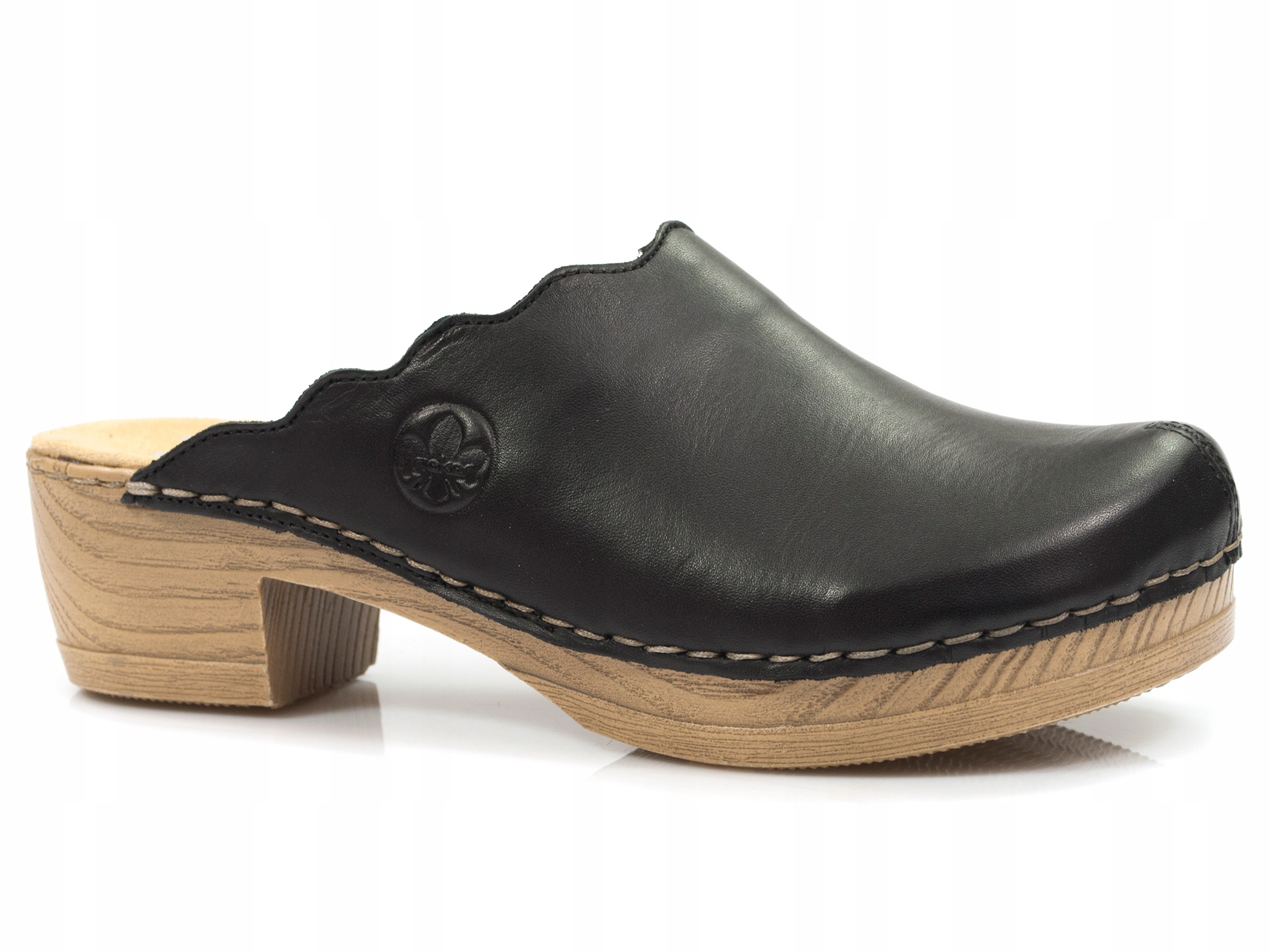 

klapki Rieker skórzane damskie drewniaki chodaki