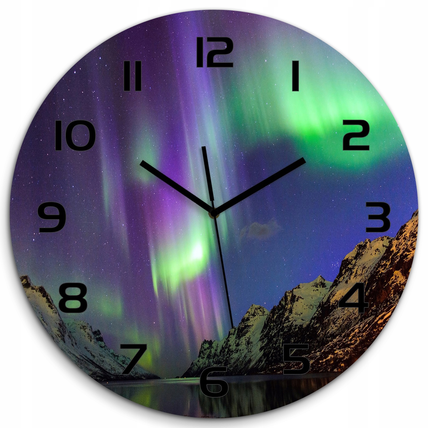 

Duży zegar szklany do salonu Zorza polarna fi 60cm