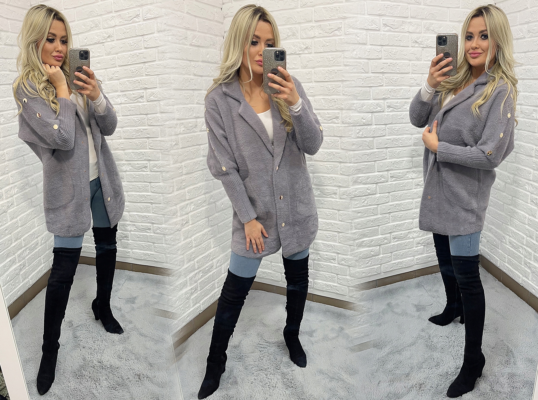 Płaszcz ALPAKI kurtka WEŁNA MODNE KOLORY oversize Model alpaka z guziczkami, przejściowy, jesienny zimowy