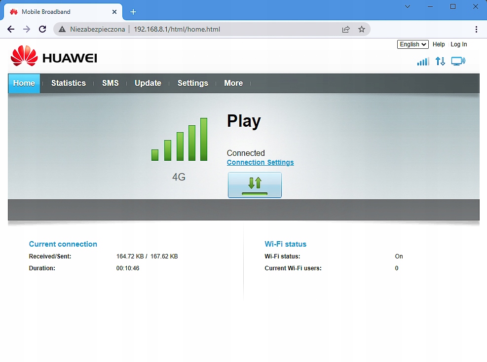 HUAWEI B315 ROUTER LTE 2x ANTENA DLNA KARTĘ SIM Standard pracy bezprzewodowej 802.11n (Wi-Fi 4) 802.11g 802.11b