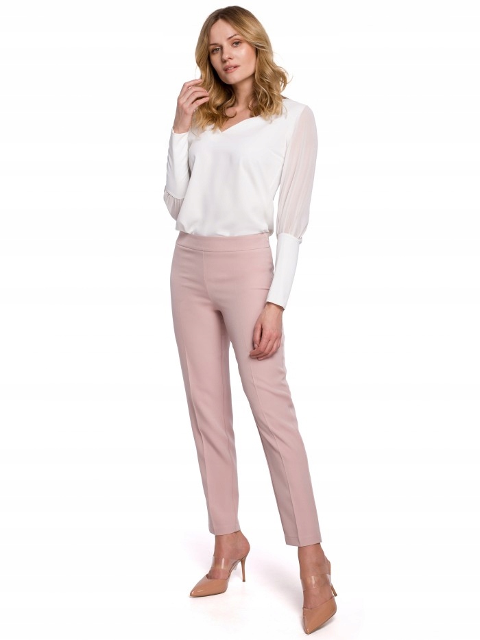 

Eu S K055 Gładkie spodnie cygaretki - brudny róż E