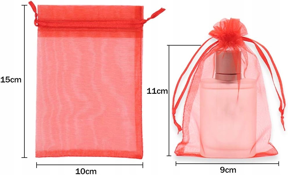 100 SZT. KOLOROWE WORECZKI Z ORGANZY 10 X 15 PREZENT PODZIĘKOWANIA ŚLUB Stan opakowania oryginalne