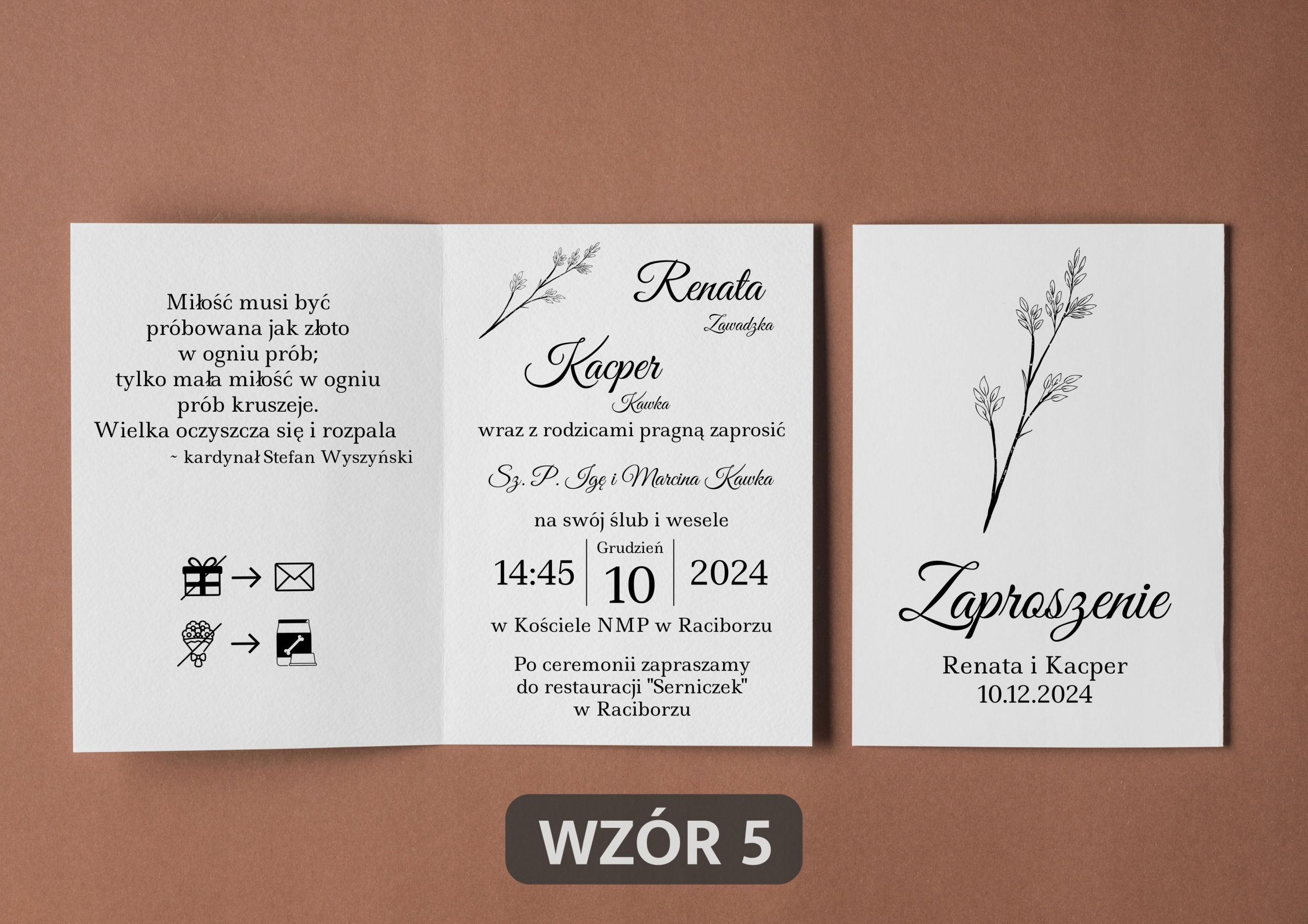 ZAPROSZENIA NA WESELE ŚLUB PERSONALIZACJA ŚLUBNE WESELNE KOPERTA GRATIS Kolor dominujący biały