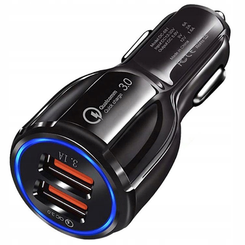 SZYBKA MOCNA ŁADOWARKA SAMOCHODOWA DO iPHONE X XR 11 12 13 14 PRO MAX PLUS Kolor czarny