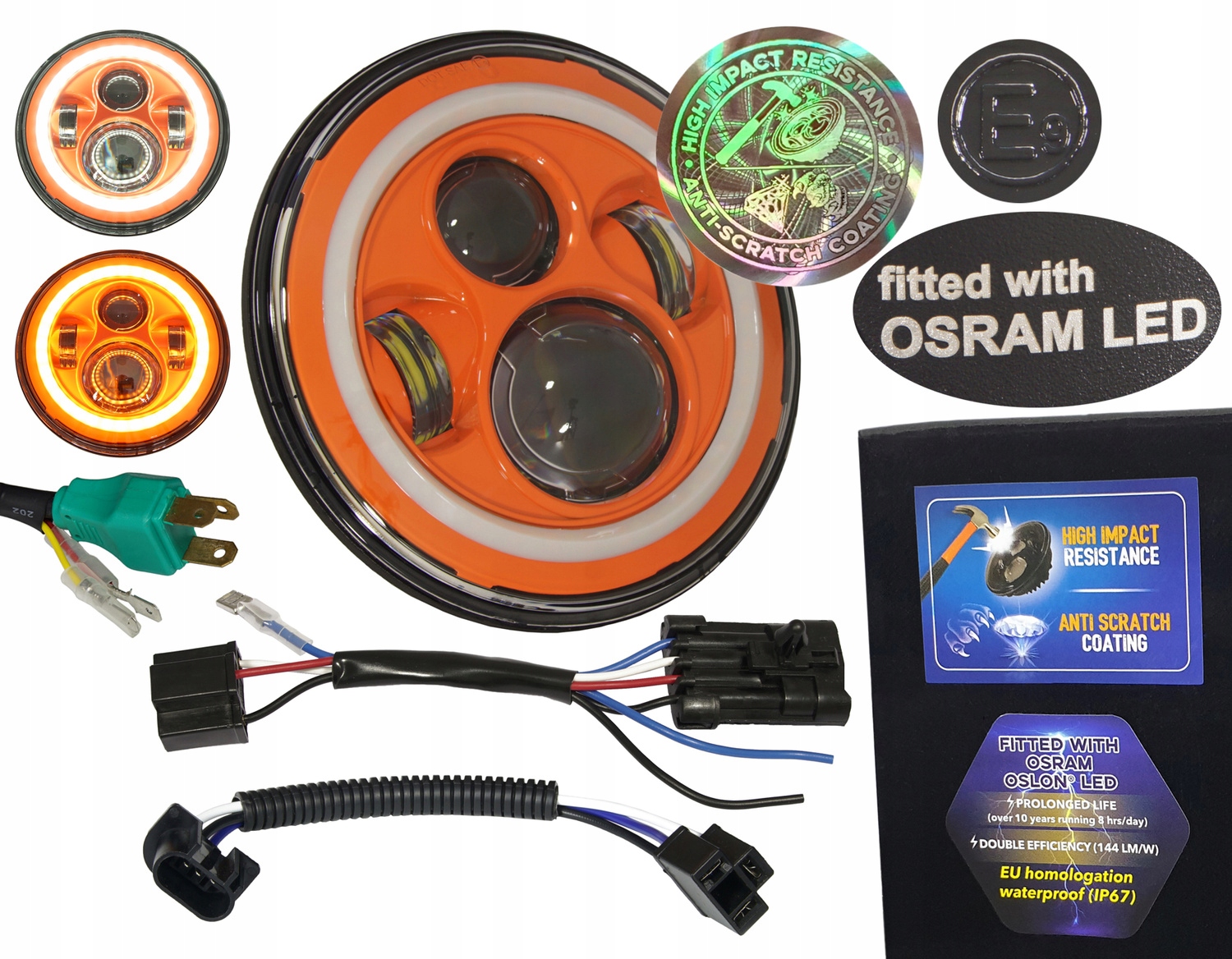 Lampa 7 palcov Led Osram 144 lm/W s Drl Anti-Scratch E homologáciou pre Harley
