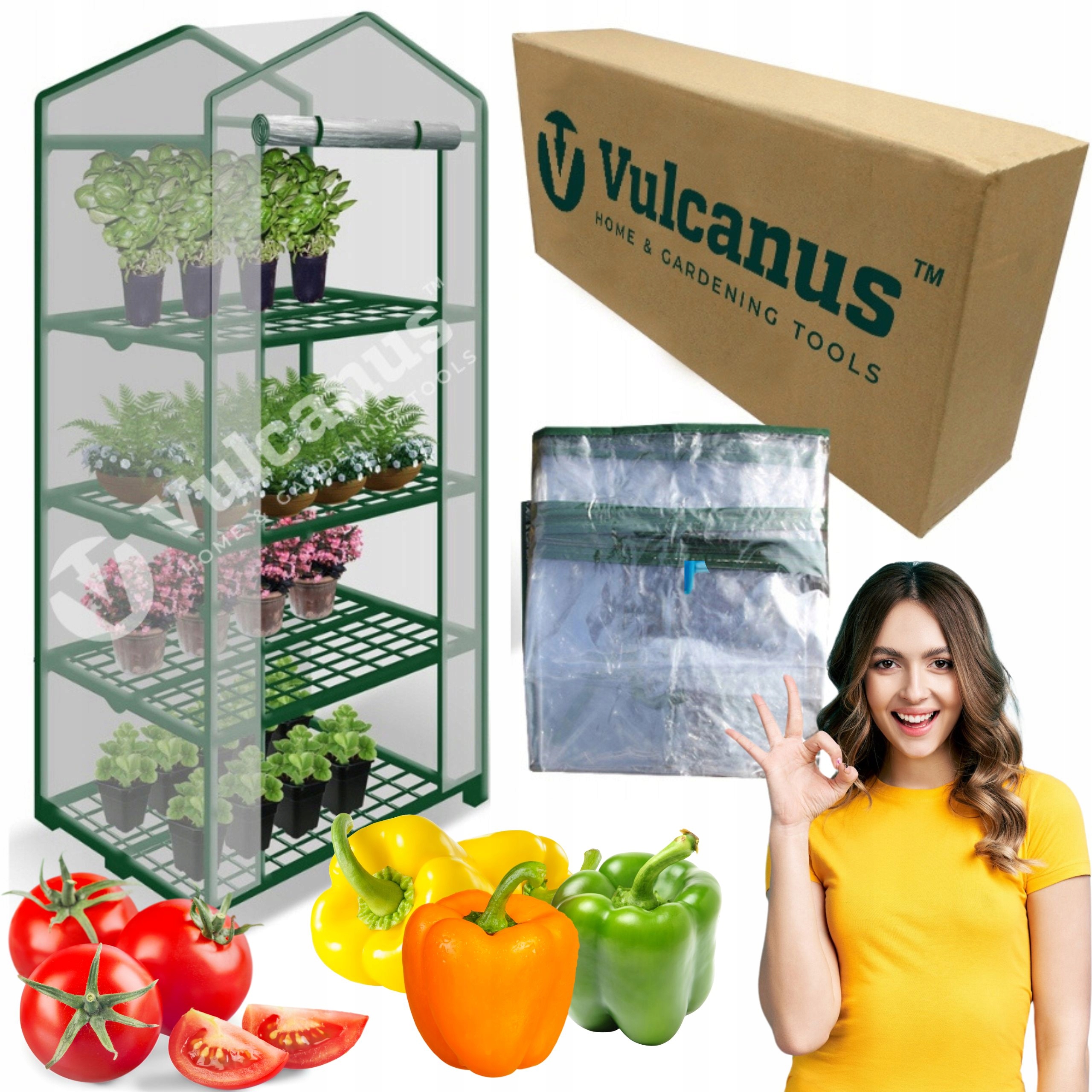 MINI SZKLARNIA NA BALKON REGAŁ FOLIA DO UPRAW ROŚLIN SZKLARENKA 4 PÓŁKI