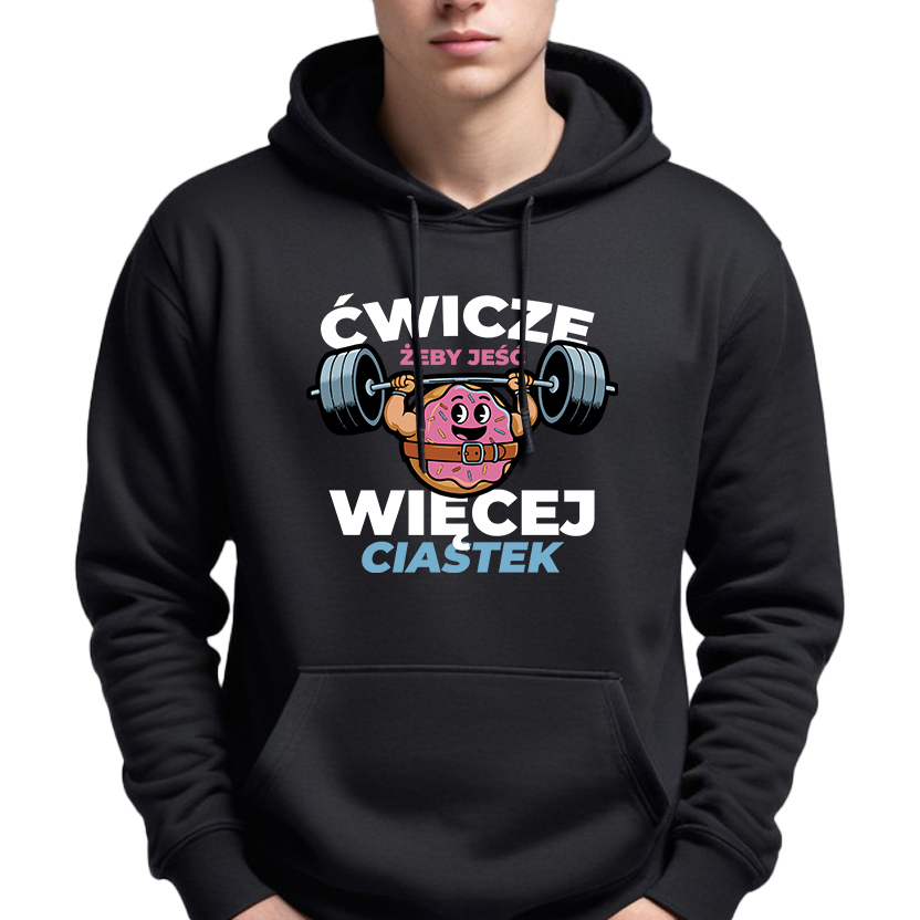 Mikina S Kapucí Černá Dárek pro trenéra Cvičím, Abych Snědl Více XL