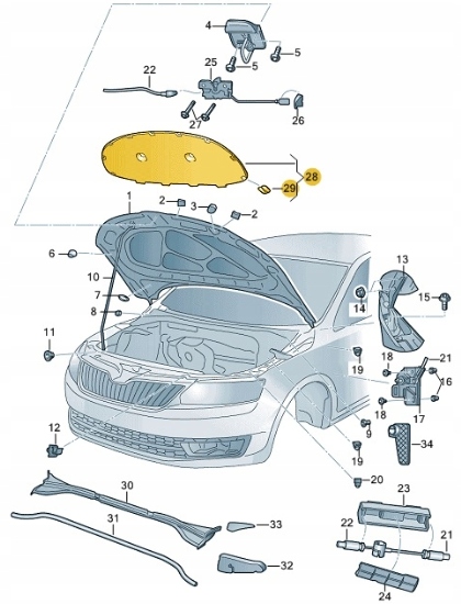WYGŁUSZENIE POKRYWY MASKI SILNIKA SKODA RAPID 2012-2019 ORYGINAŁ Producent części Skoda OE