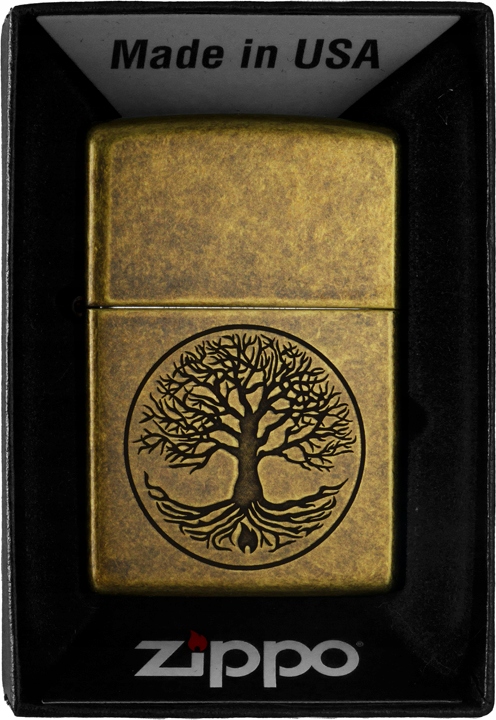 Zestaw ZIPPO Zapalniczka TREE OF LIVE ANTIQE BRASS prezentowy*nr1 Stan opakowania oryginalne