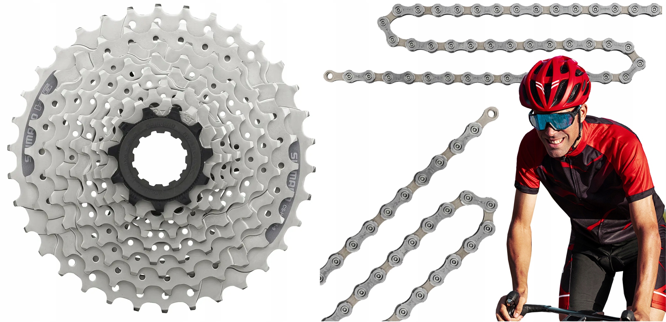 9-ŘADÁ Stříbrná Kazeta Shimano CS-HG201 11-32T Řetěz HG53 116 článků