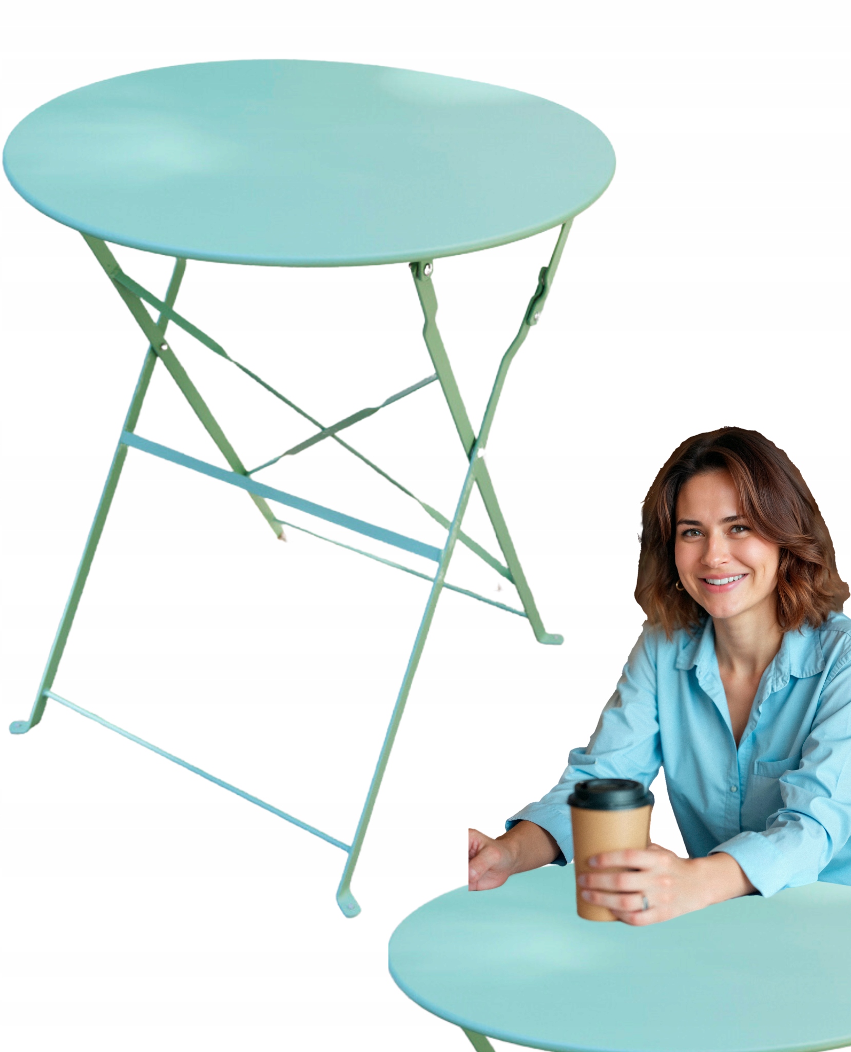 Okrągły Stolik Kawowy Na Balkon Stalowy Stoliczek Na Ogród Miętowy Składany