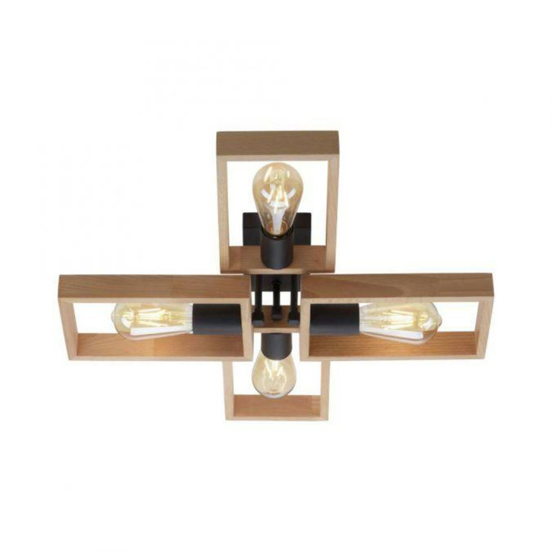 Stropné svietidlo Just Light Frame, akáciové drevo, čierny kov, 4xE27