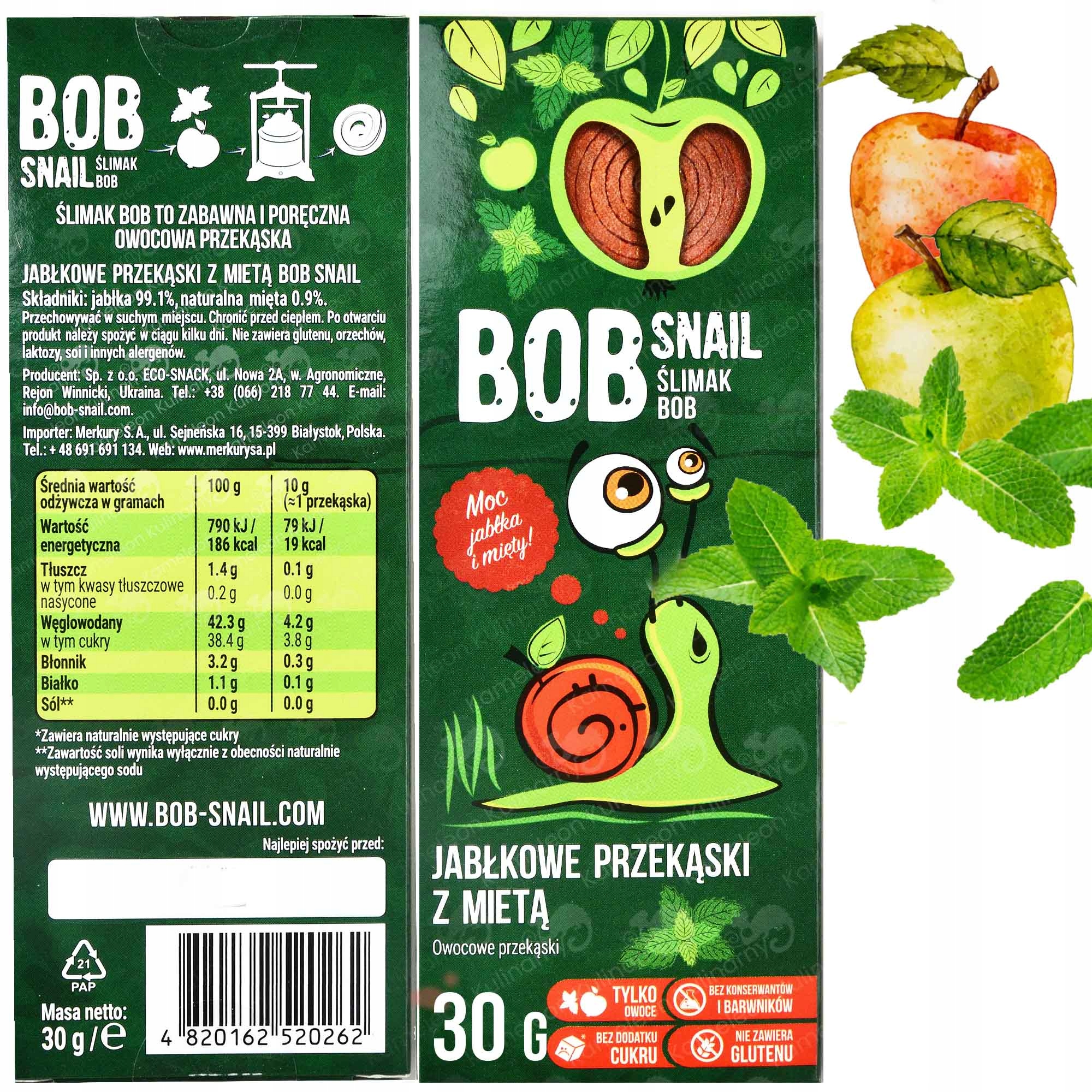 ŚLIMAK BOB SNAIL 30G MIX SMAKÓW 10szt 0,3KG Waga produktu z opakowaniem jednostkowym 0.3 kg