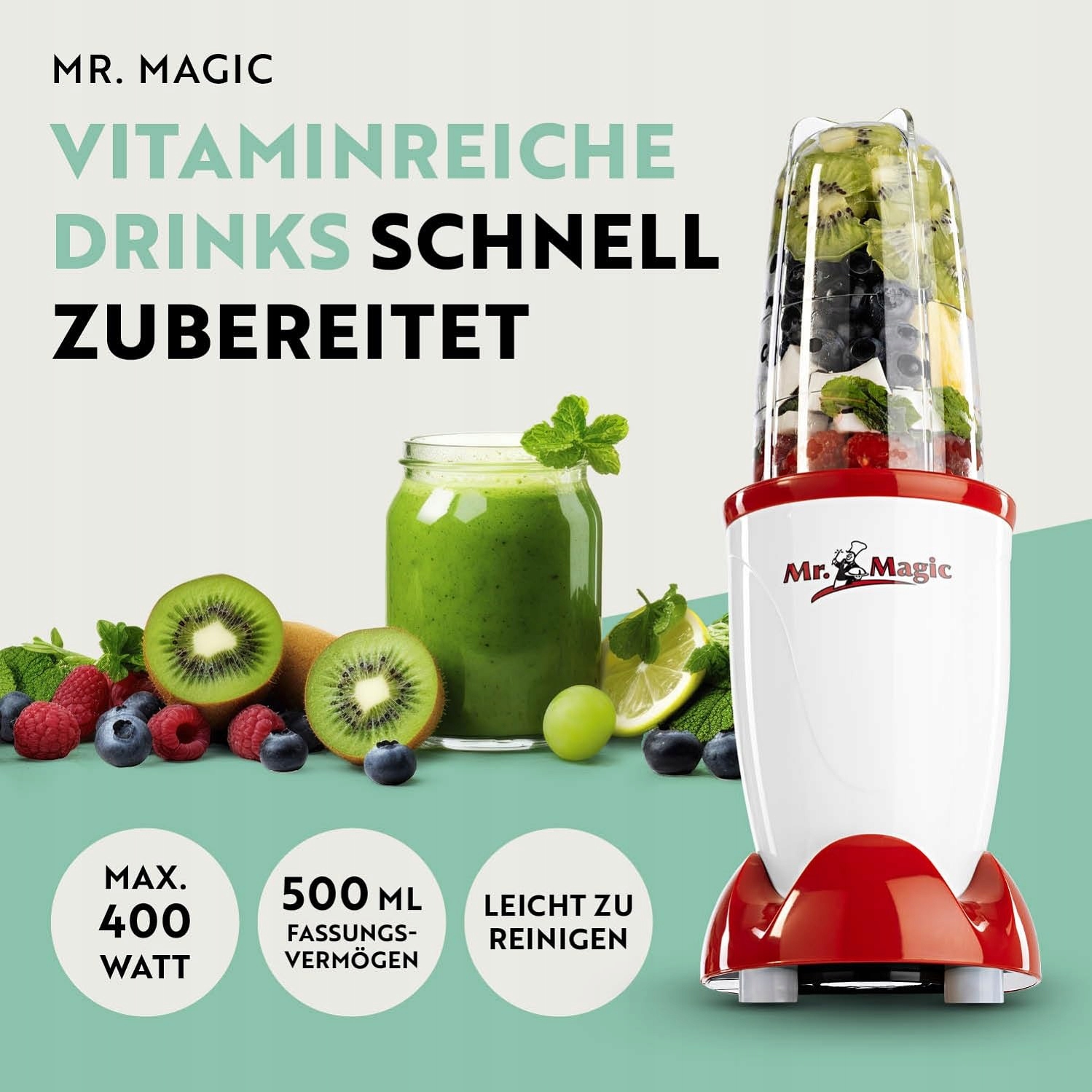GOURMETMAXX Mr Magic Blender Do Smoothie Z 8 Funkcjami I Akcesoriami — miniatura 2