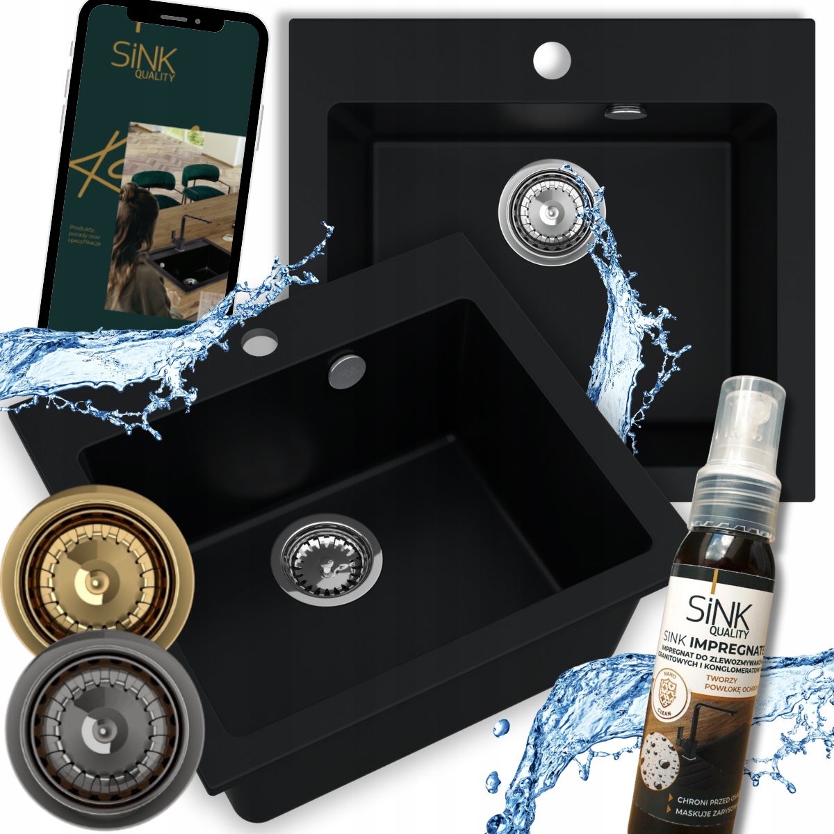 Dřez Granitové Černé Jednokomorové Ferrum 1K50 Manuální Sifon