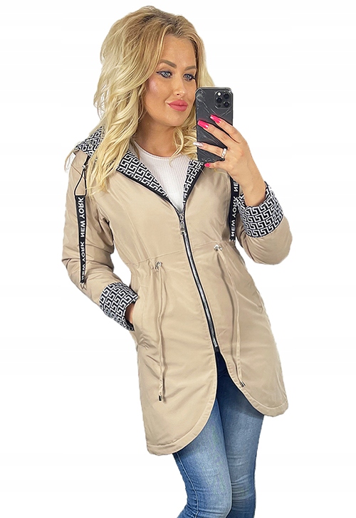 NEW YORK PRZEJŚCIOWA PARKA KURTKA Z KAPTUREM XL Wzór dominujący aztecki